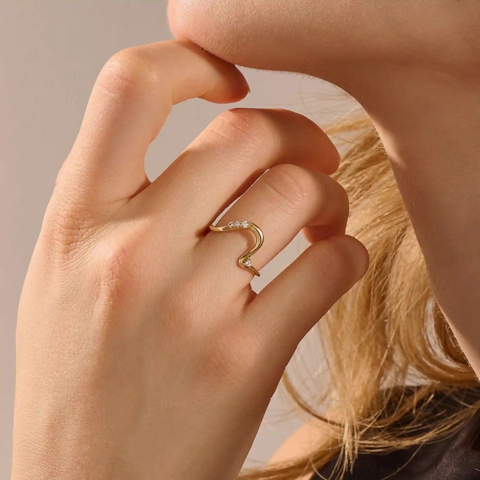 14K SOLID GOLD UNIQUE DEEP CURVE STACKABLE WEDDING RING FOR WOMEN