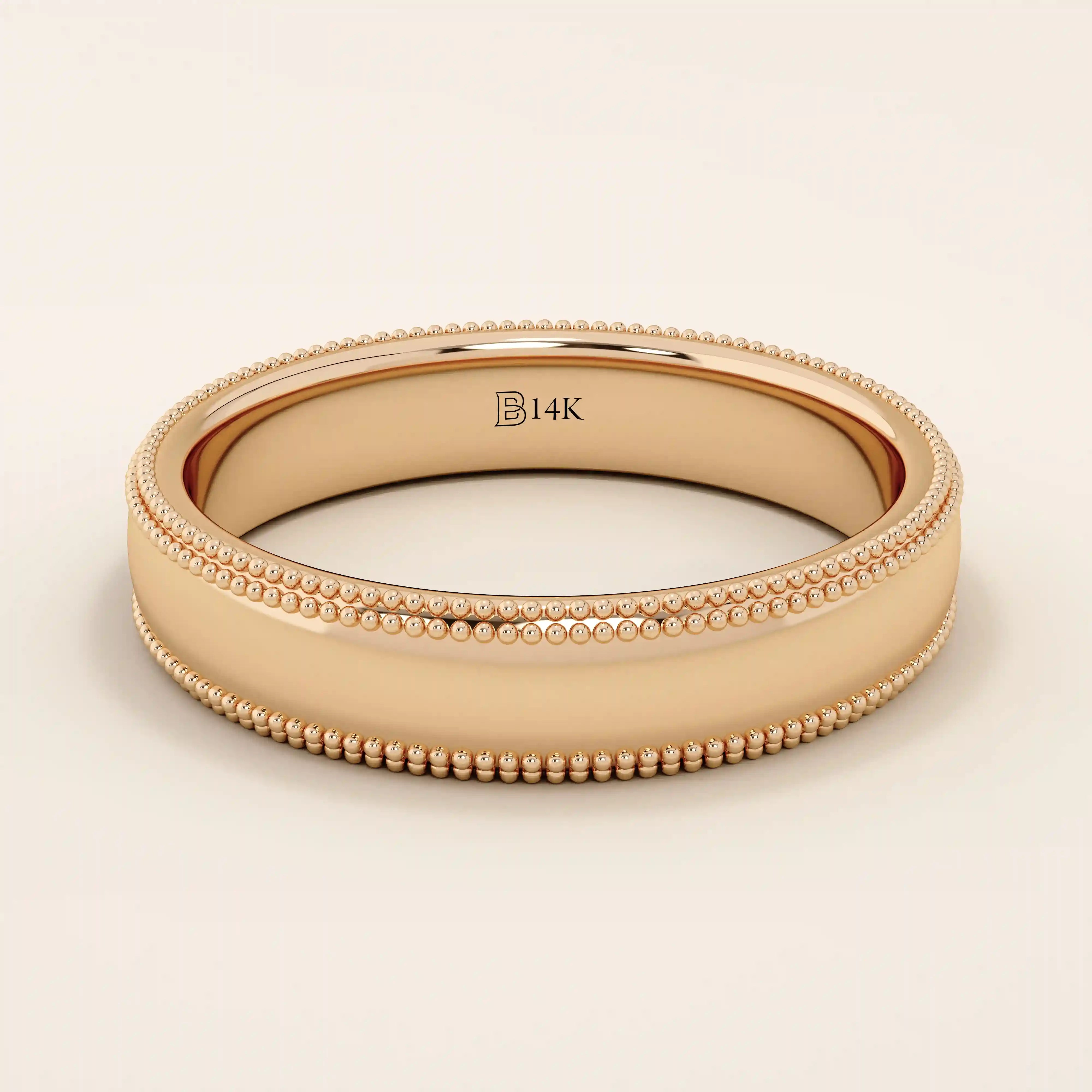 DOME MILGRAIN PLAIN 14K SOLID YELLOW GOLD ALLIANCE UNISEX WEDDING BAND