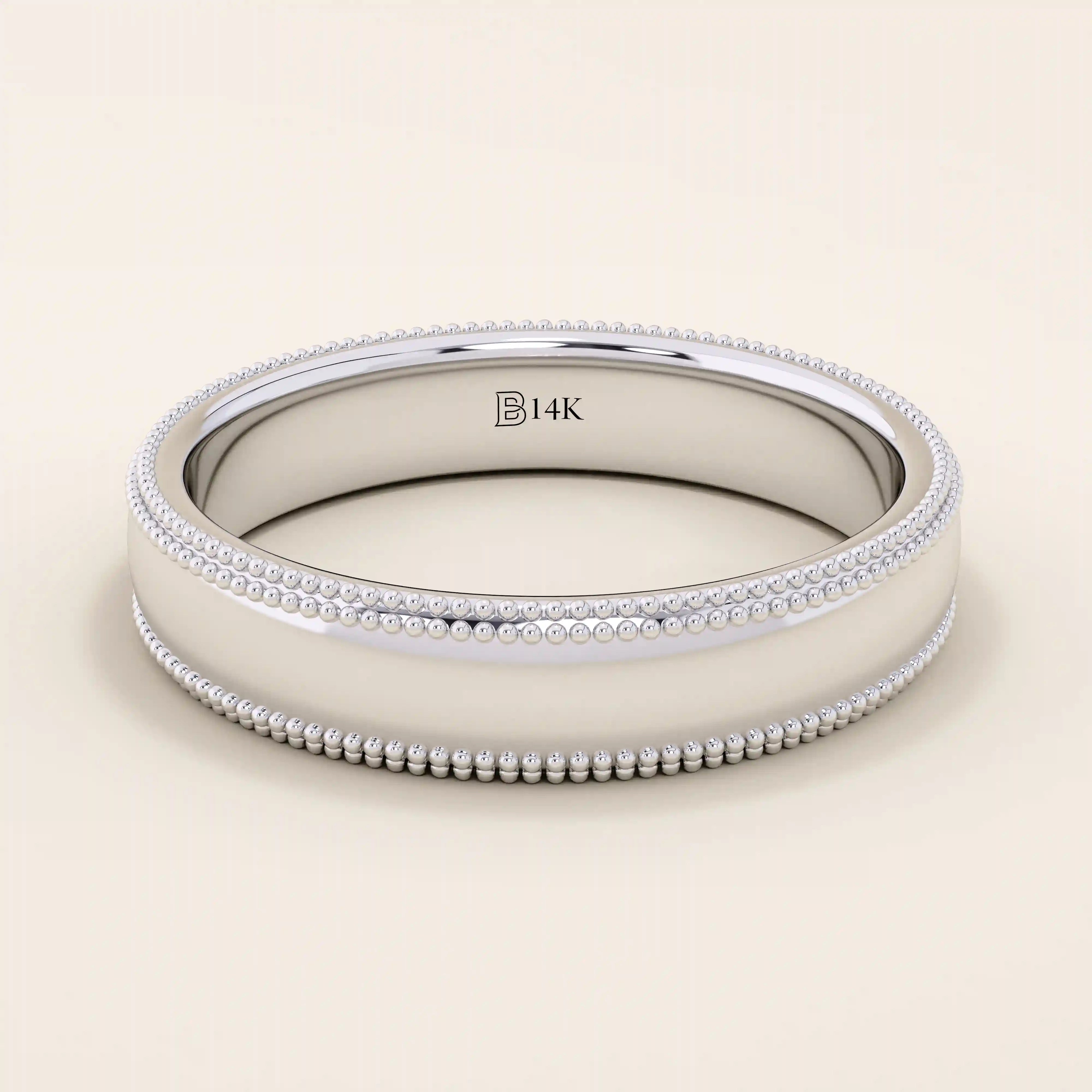 DOME MILGRAIN PLAIN 14K SOLID YELLOW GOLD ALLIANCE UNISEX WEDDING BAND
