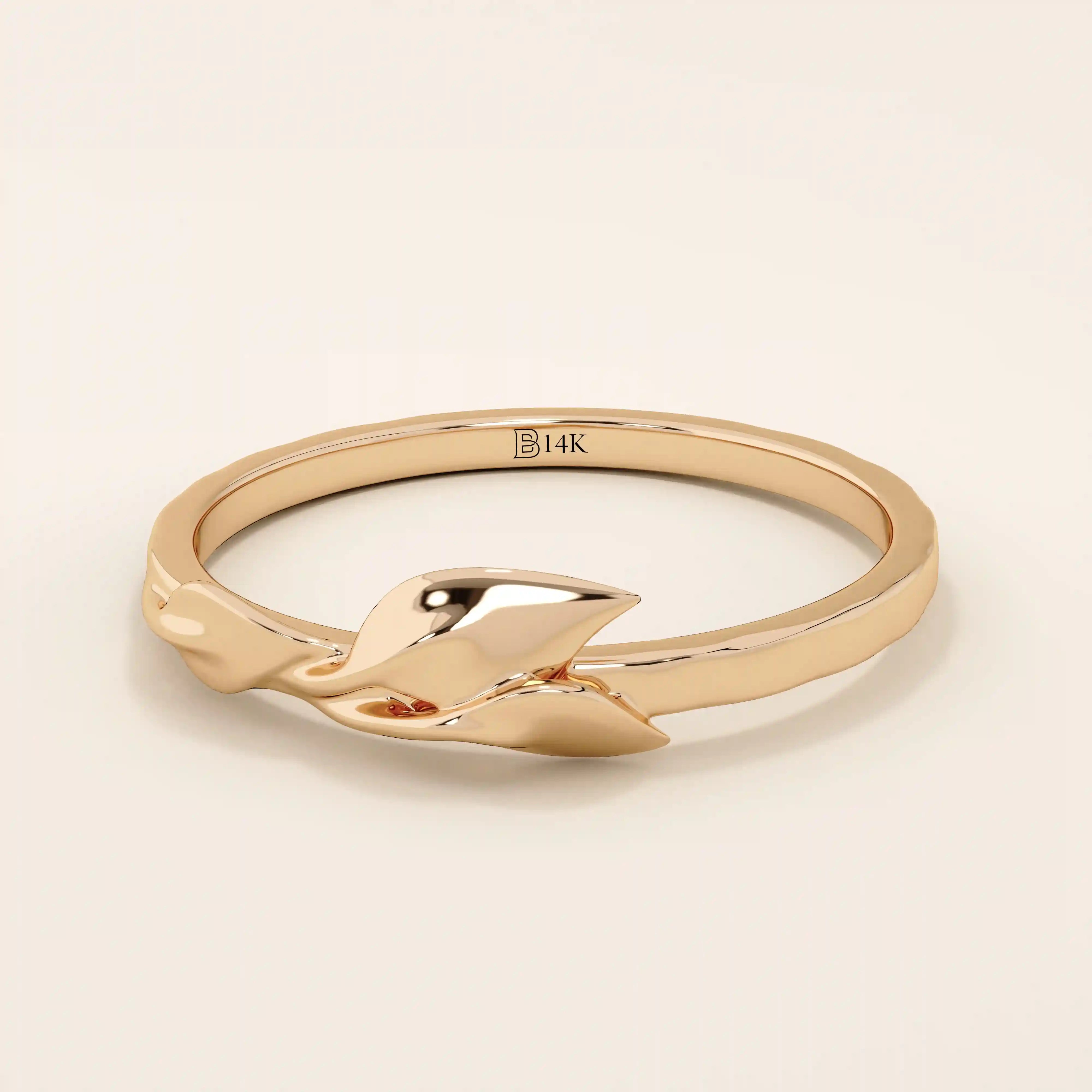 14K SOLID GOLD NATURE INSPIRED REALISTIC LEAF VINE WEDDING RING FOR WOMEN