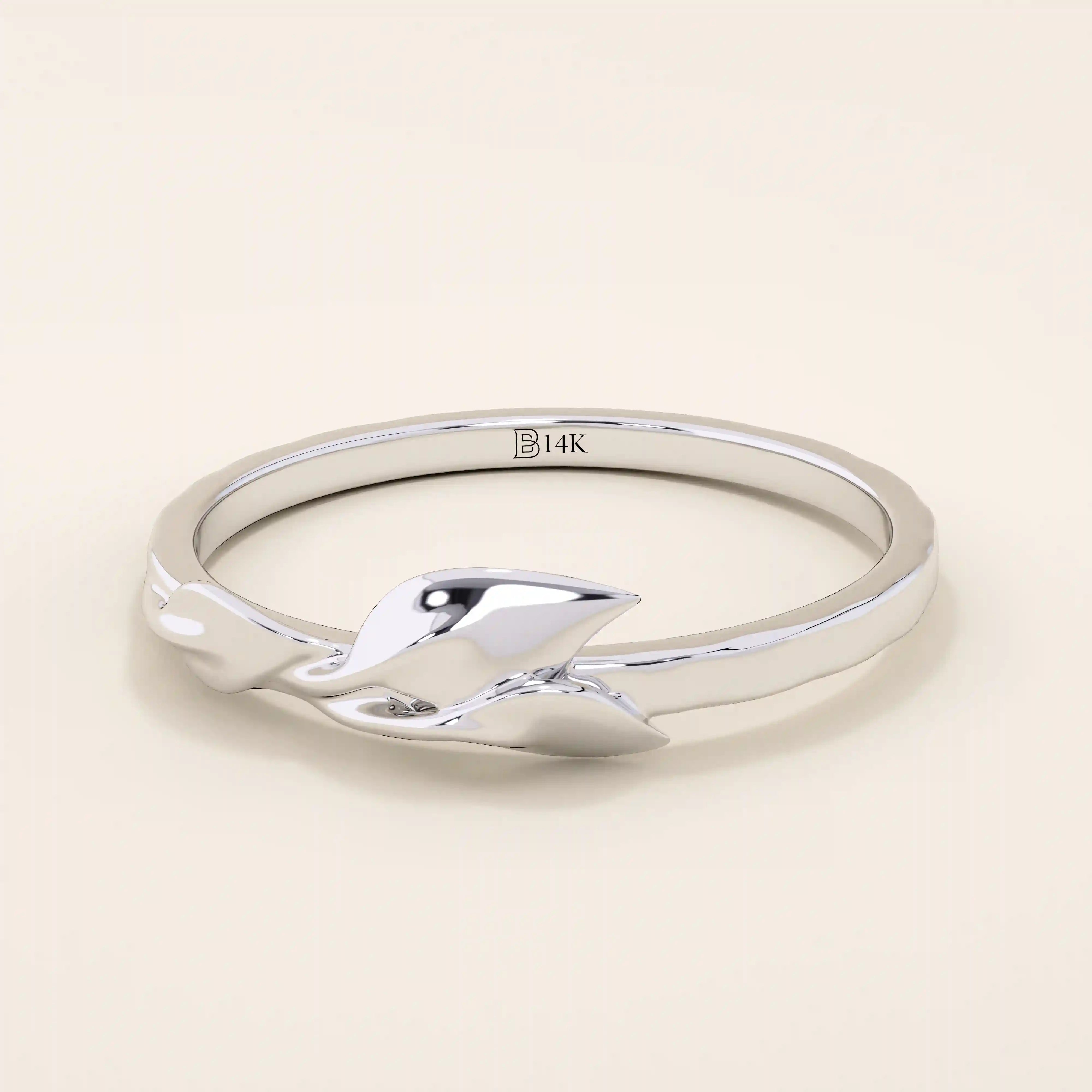 14K SOLID GOLD NATURE INSPIRED REALISTIC LEAF VINE WEDDING RING FOR WOMEN