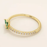 14k solid gold emerald marquise butterfly stacking ring with tiny moissanite for women