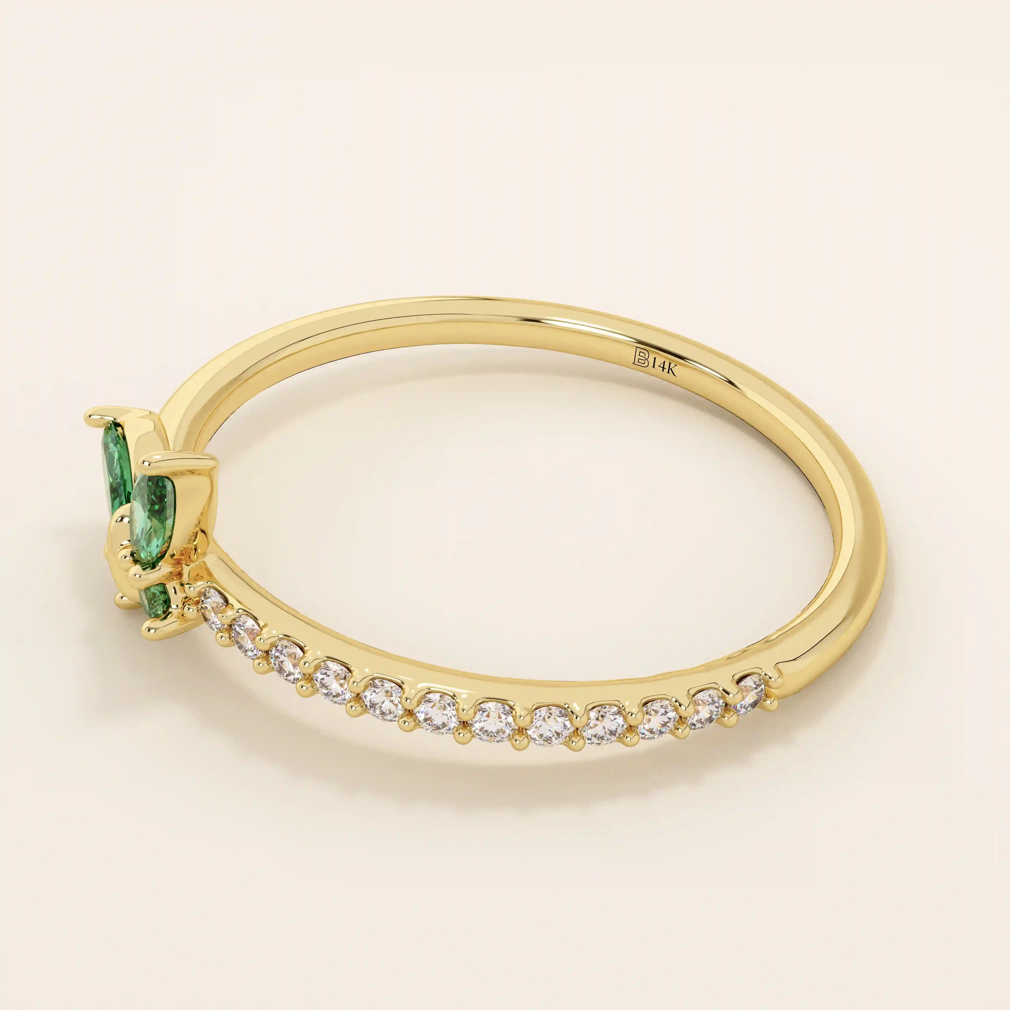 14k solid gold emerald marquise butterfly stacking ring with tiny moissanite for women