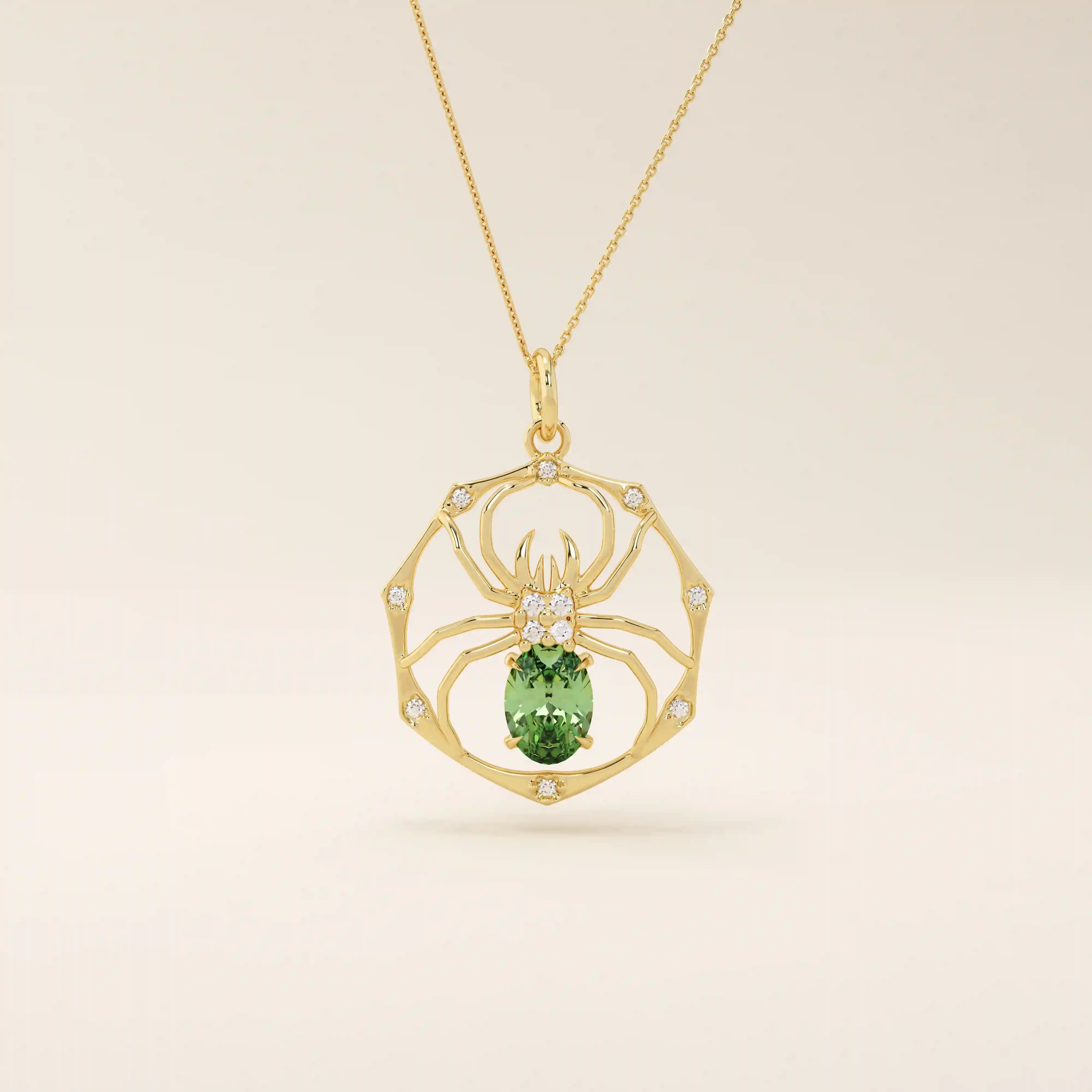 oval cut EMERALD SPIDER GOLD PENDANT