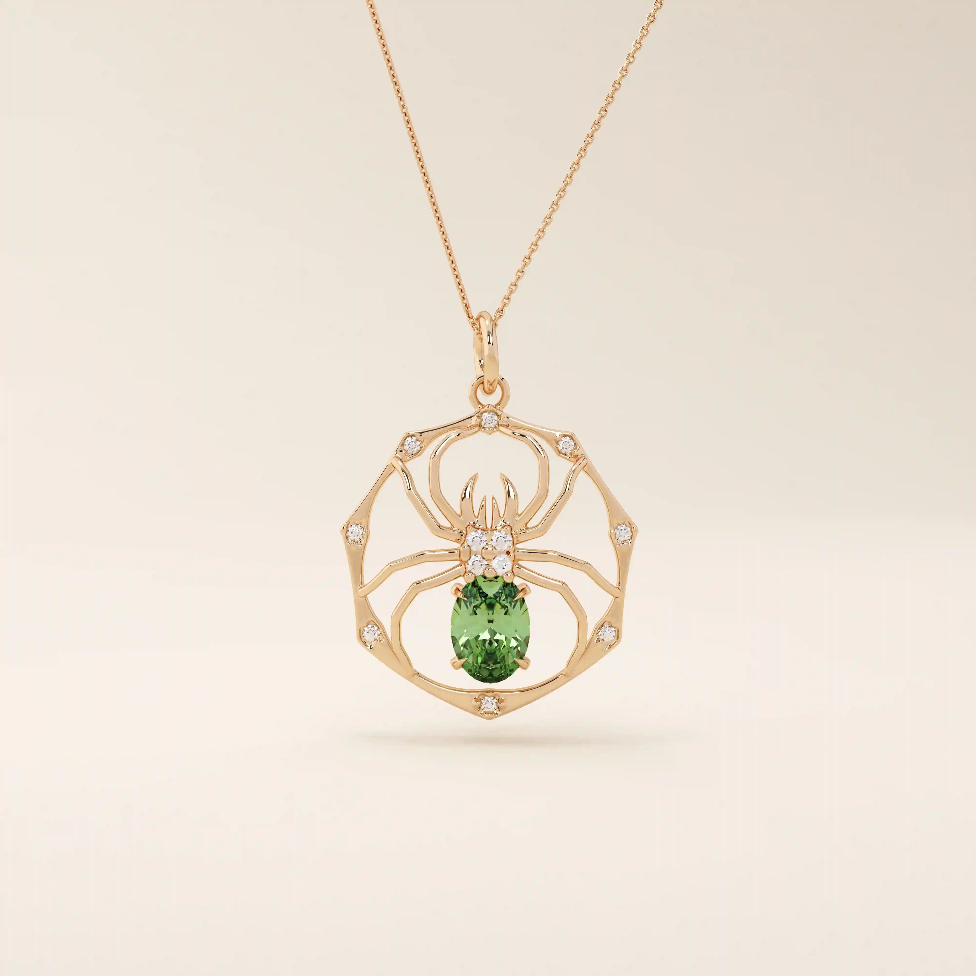 oval cut EMERALD SPIDER GOLD PENDANT