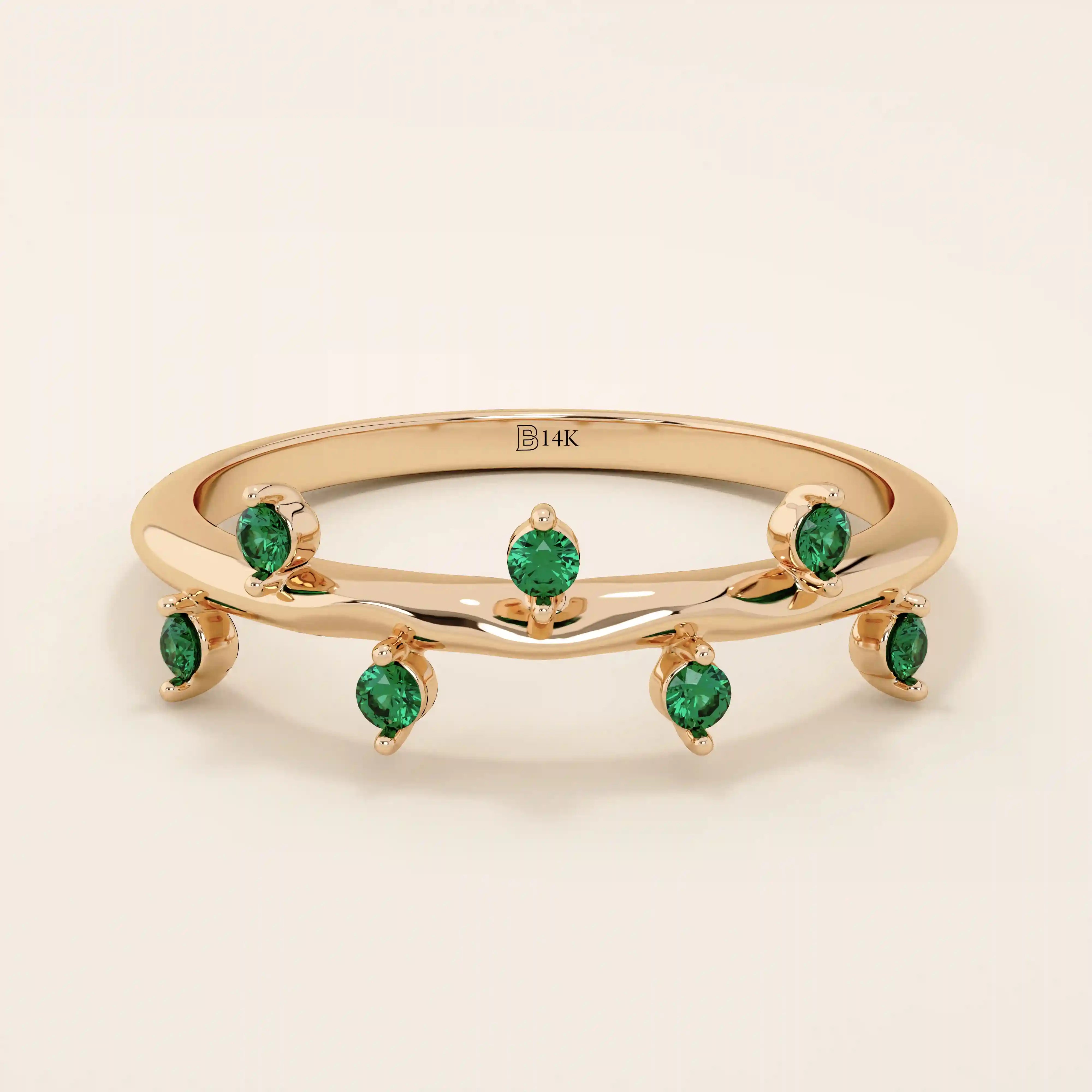 14K SOLID GOLD TINY EMERALD STACKING RING FOR WOMEN