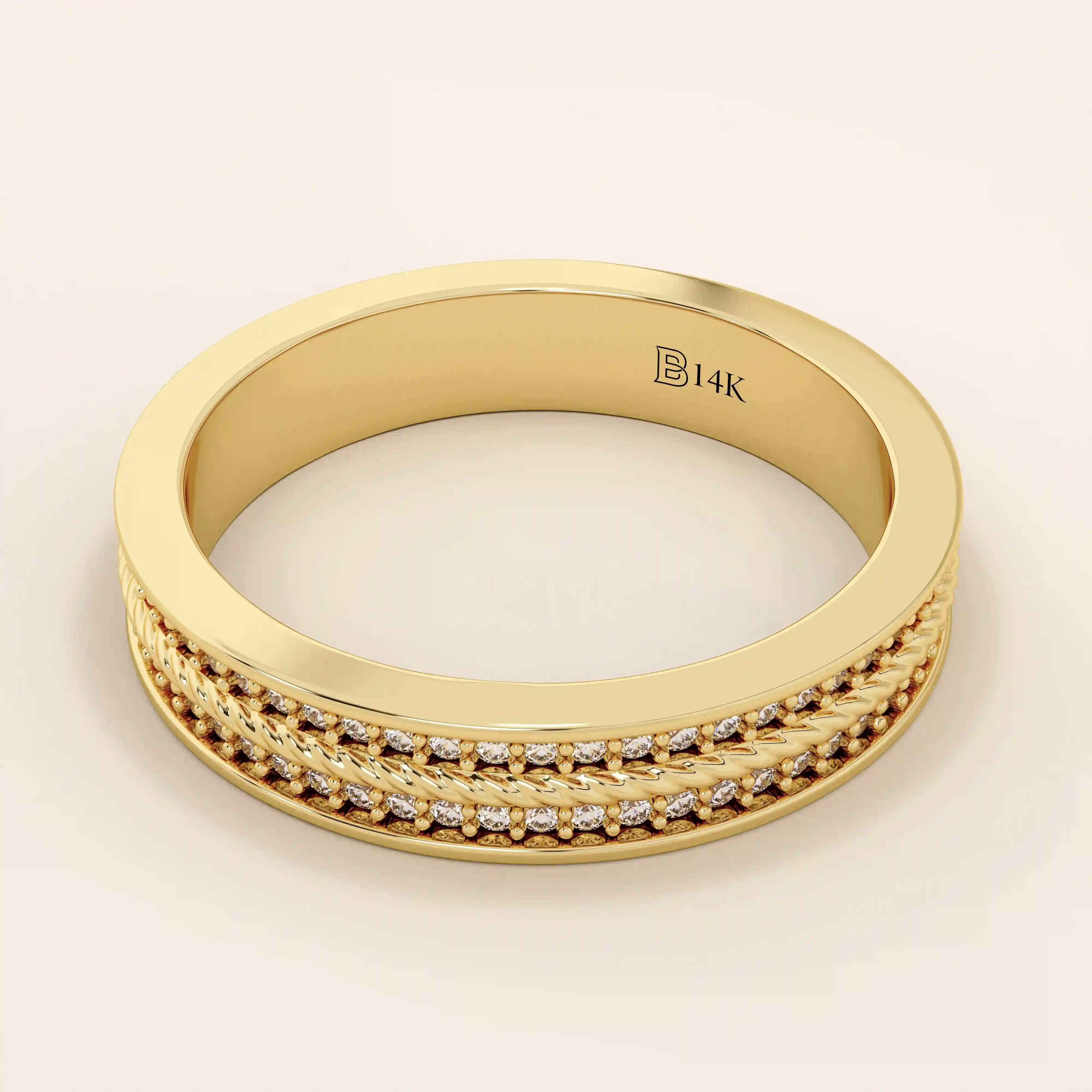 TWO ROW PAVE ETERNITY WEDDING BAND RING 14K SOLID GOLD