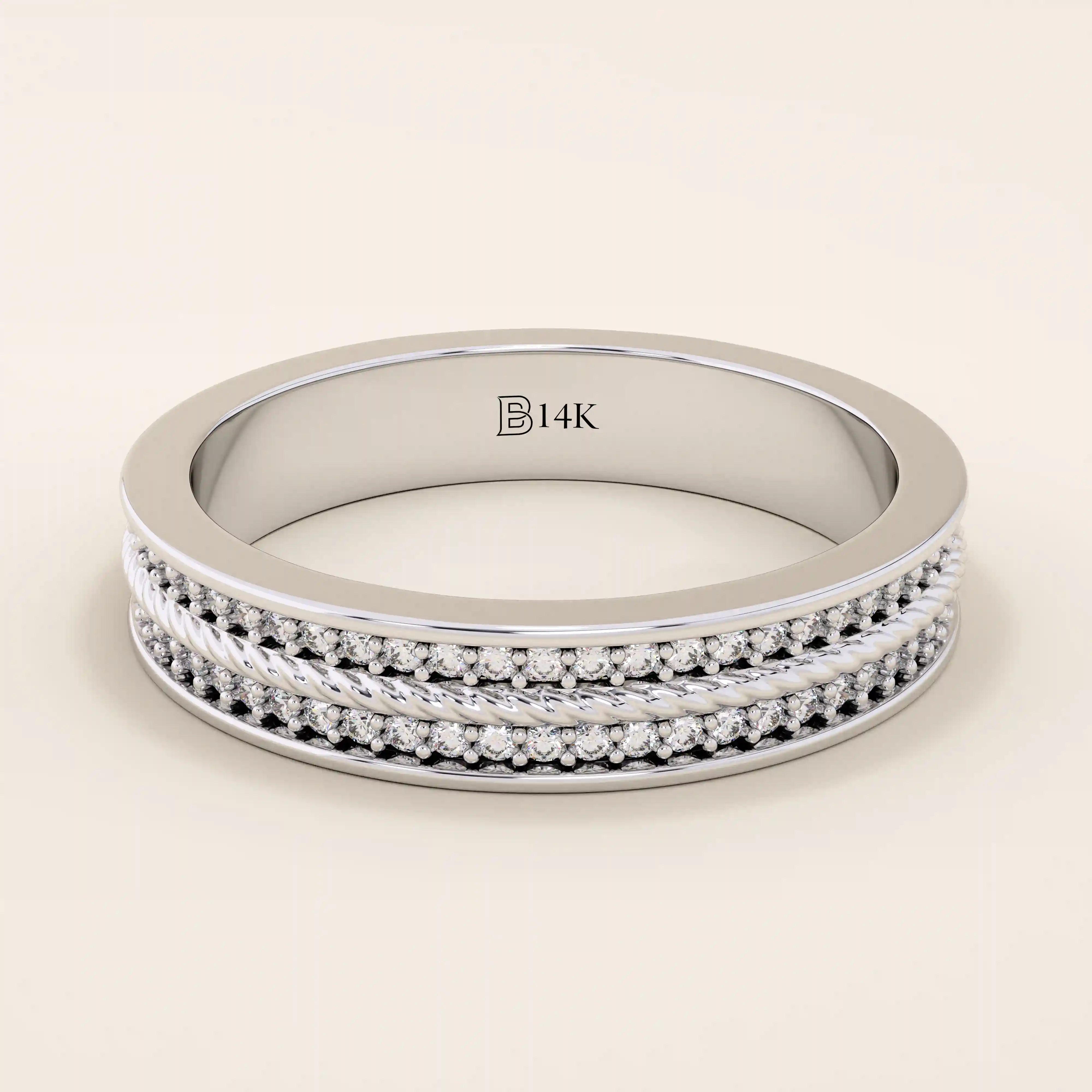 TWO ROW PAVE ETERNITY WEDDING BAND RING 14K SOLID GOLD