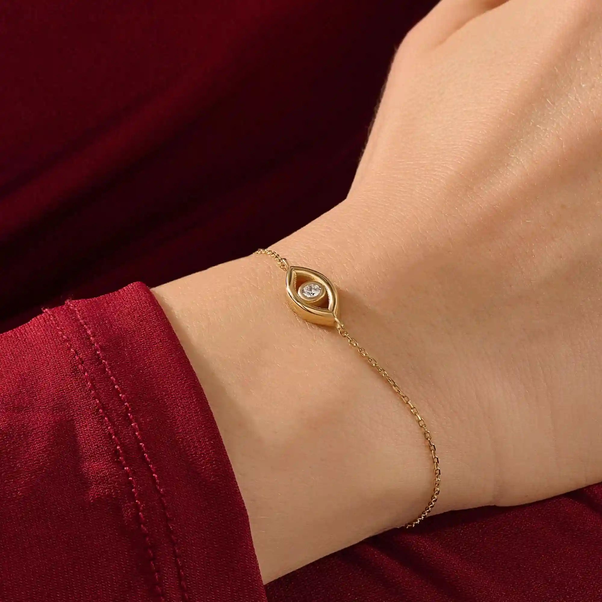 14k solid gold bezel round moissanite evil eye ring for women