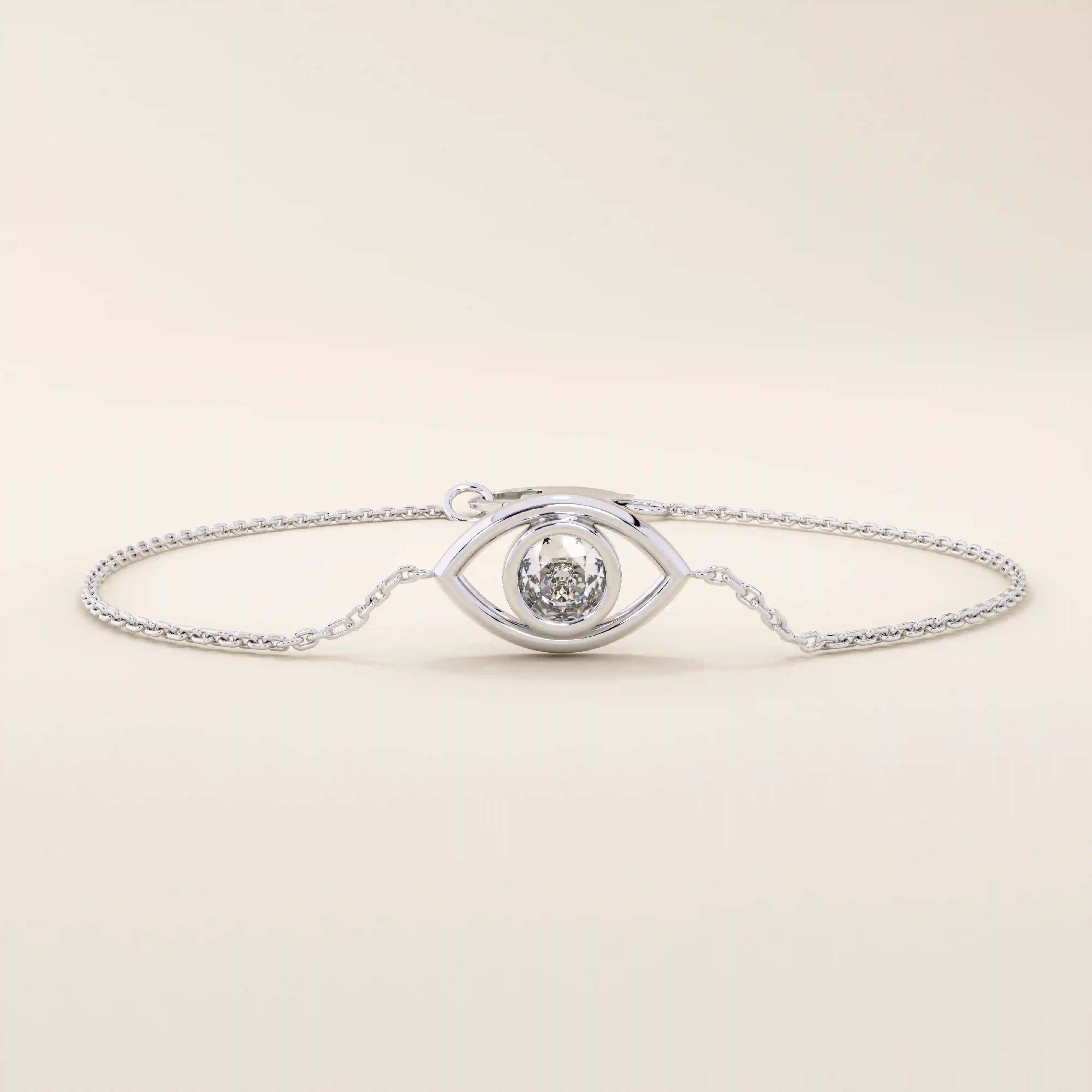 14k solid gold bezel round moissanite evil eye ring for women