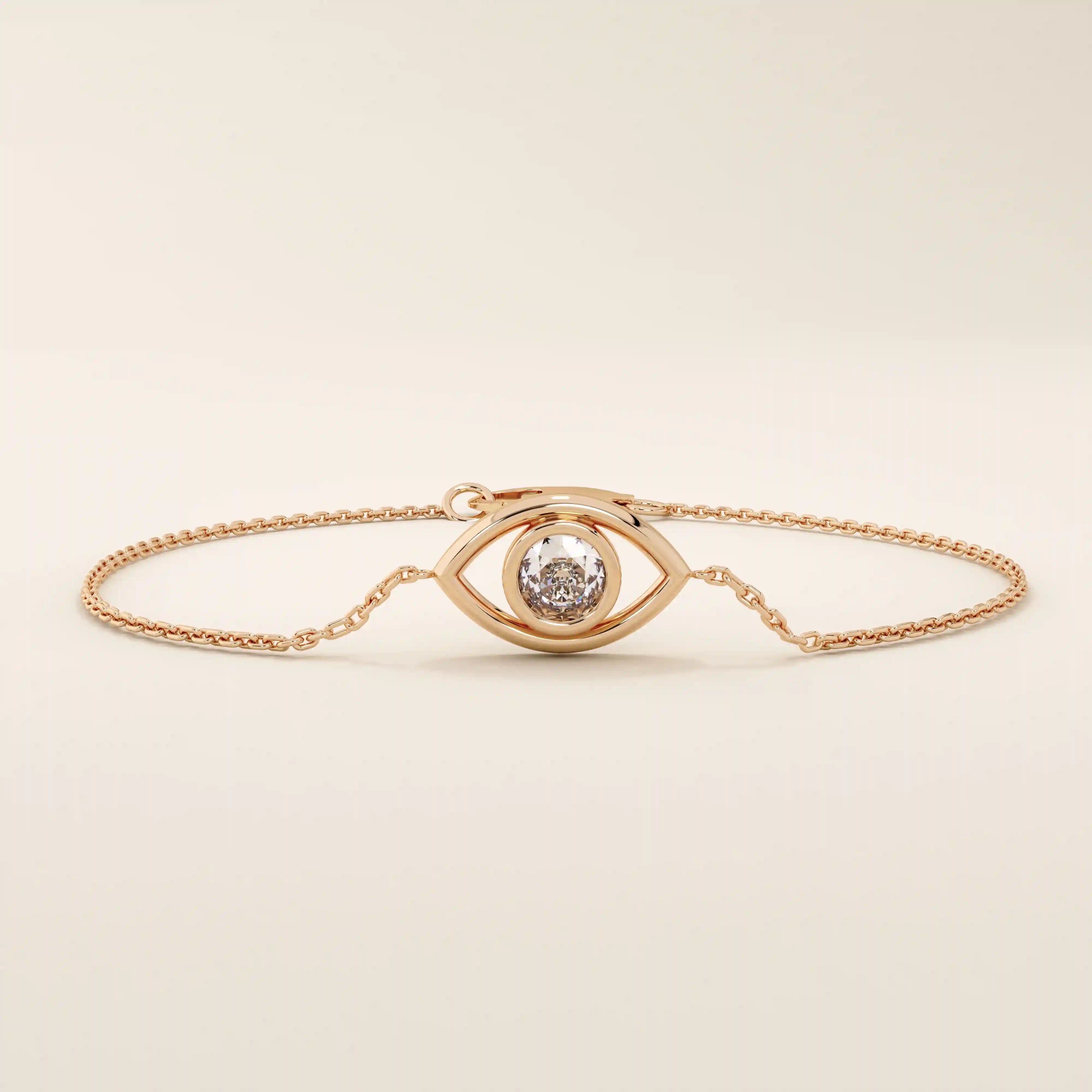 14k solid gold bezel round moissanite evil eye ring for women