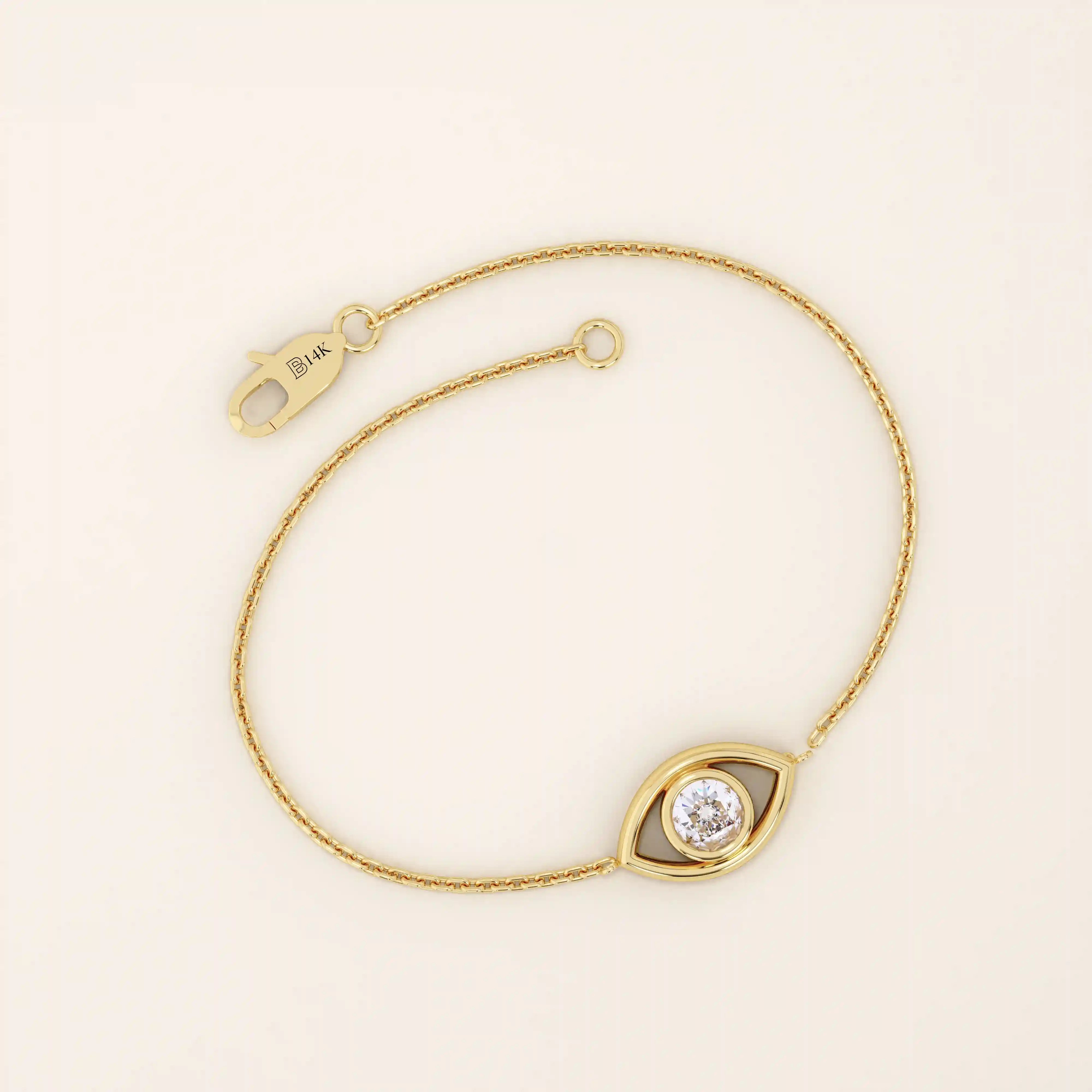 14k solid gold bezel round moissanite evil eye ring for women
