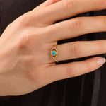 14K SOLID PLAIN GOLD EVIL EYE RING WITH A NATURAL TURQUOISE STONE AT CENTER FOR WOMEN