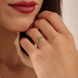 14K SOLID PLAIN GOLD EVIL EYE RING WITH A NATURAL TURQUOISE STONE AT CENTER FOR WOMEN