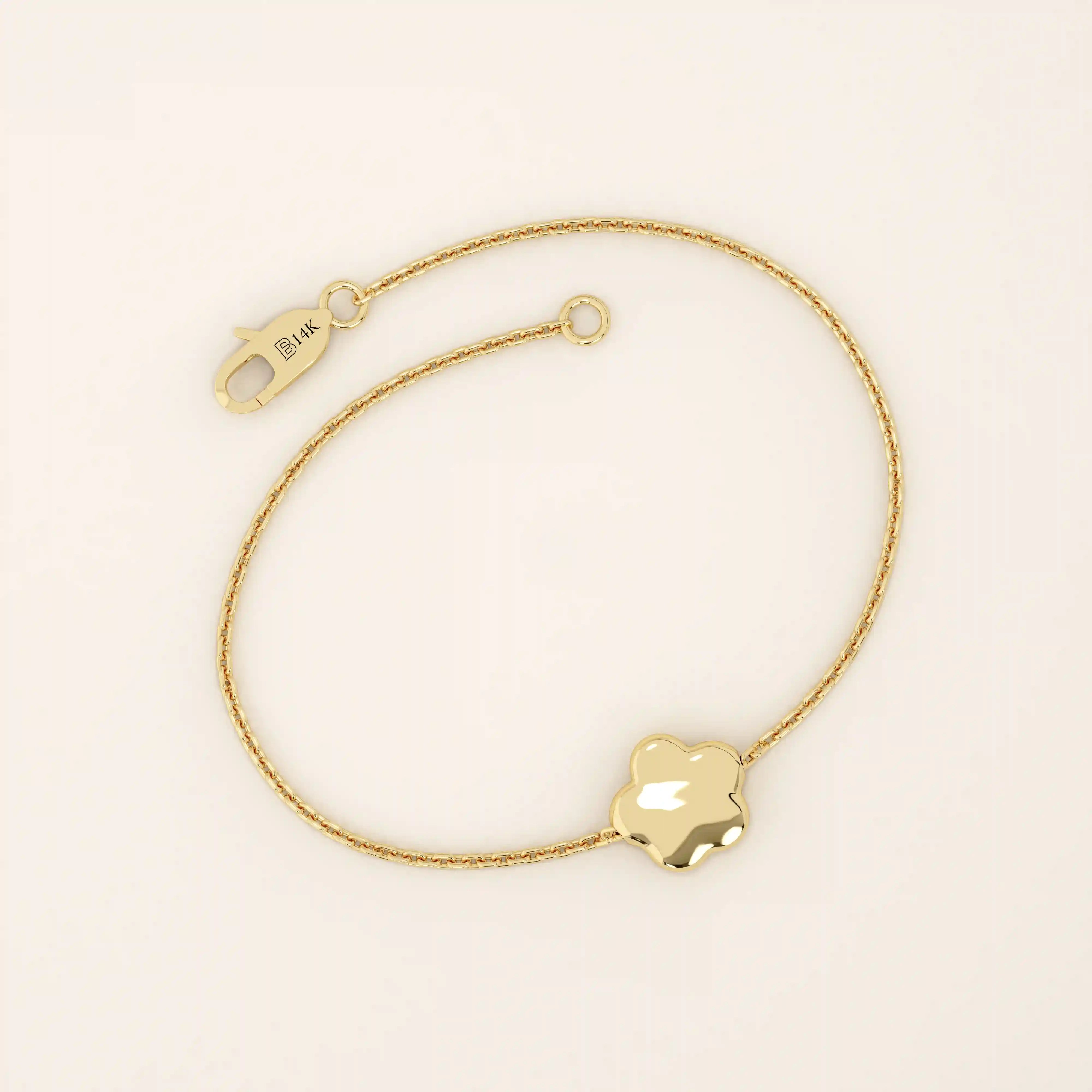 14k solid gold moving daisy flower charm bracelet for women