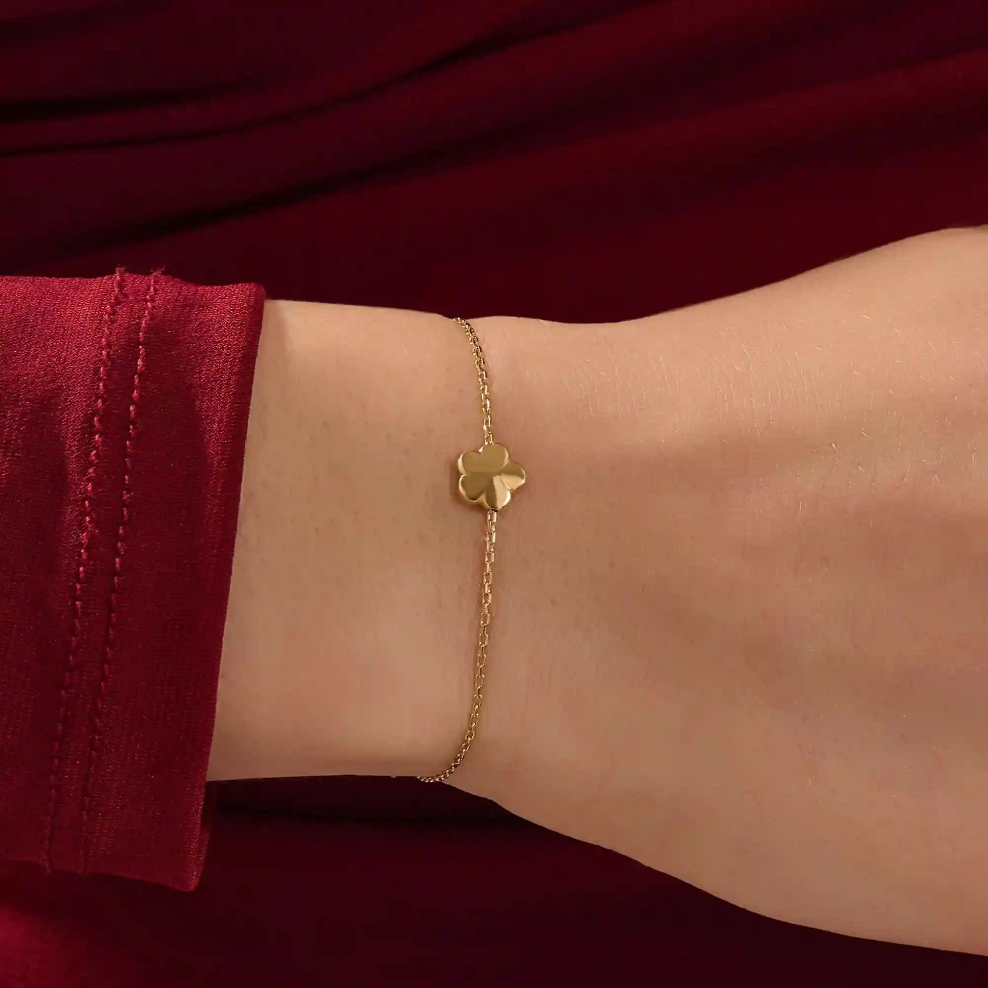 14k solid gold moving daisy flower charm bracelet for women