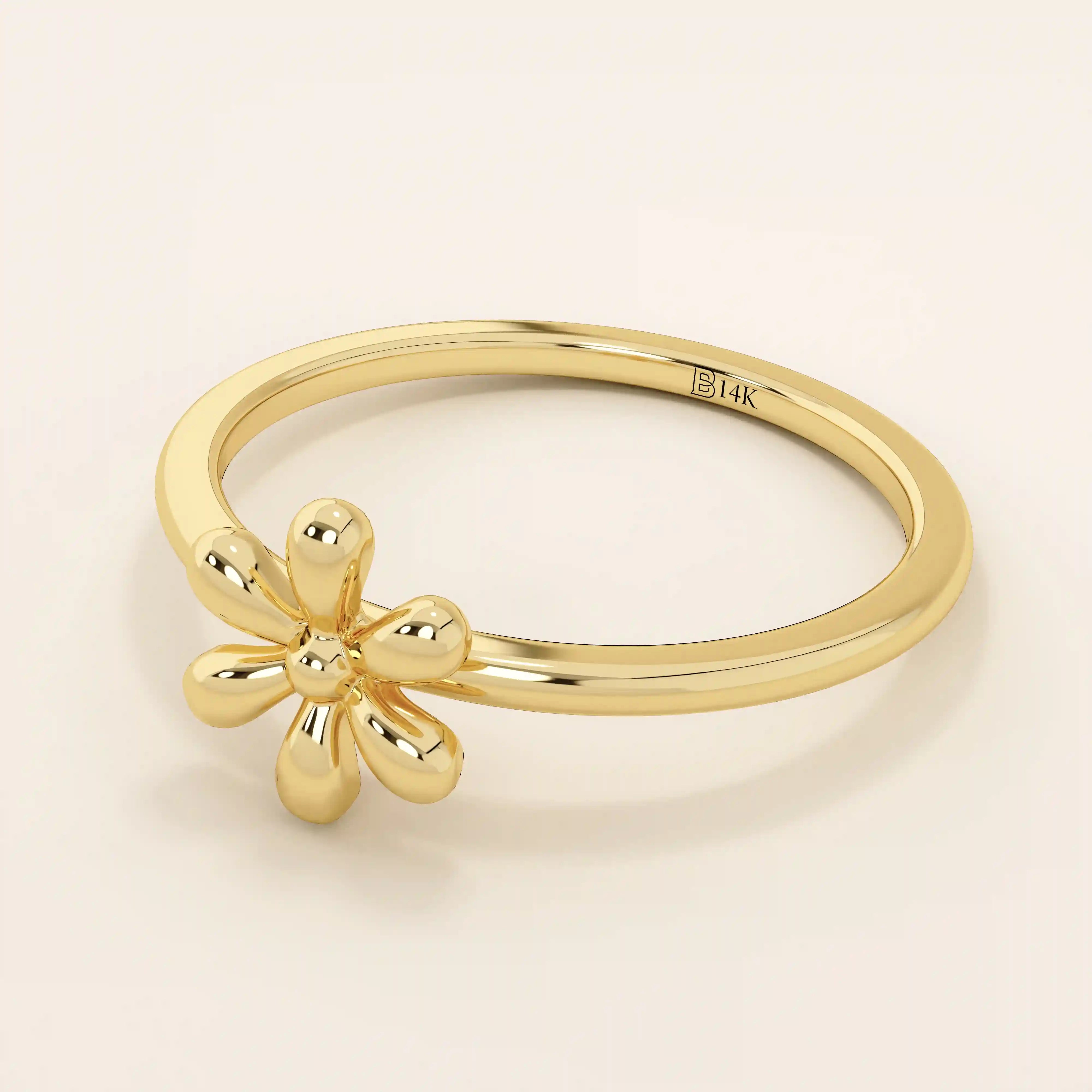 14K SOLID GOLD FLOWER DAISY STACKABLE STATEMENT RING FOR WOMEN
