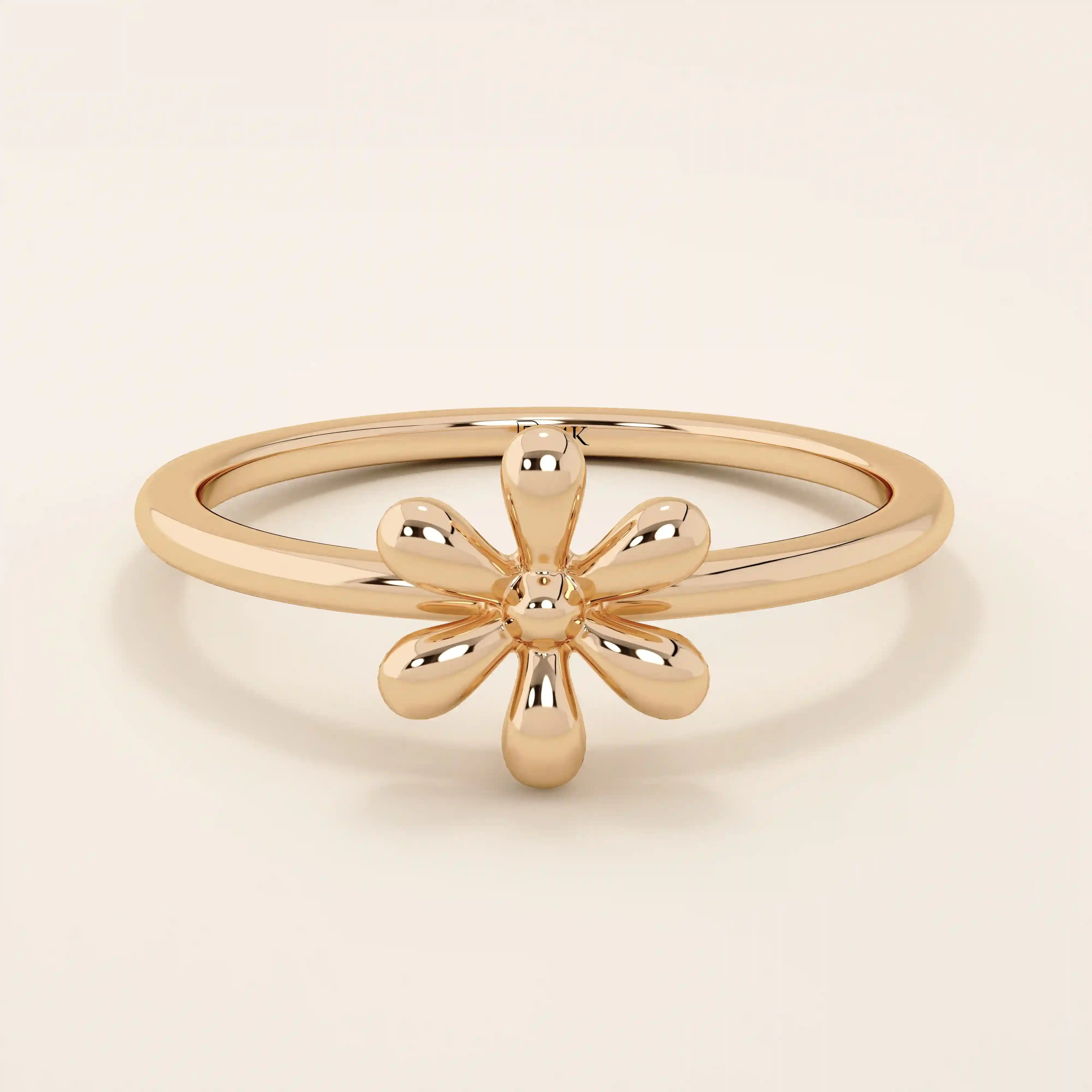 14K SOLID GOLD FLOWER DAISY STACKABLE STATEMENT RING FOR WOMEN