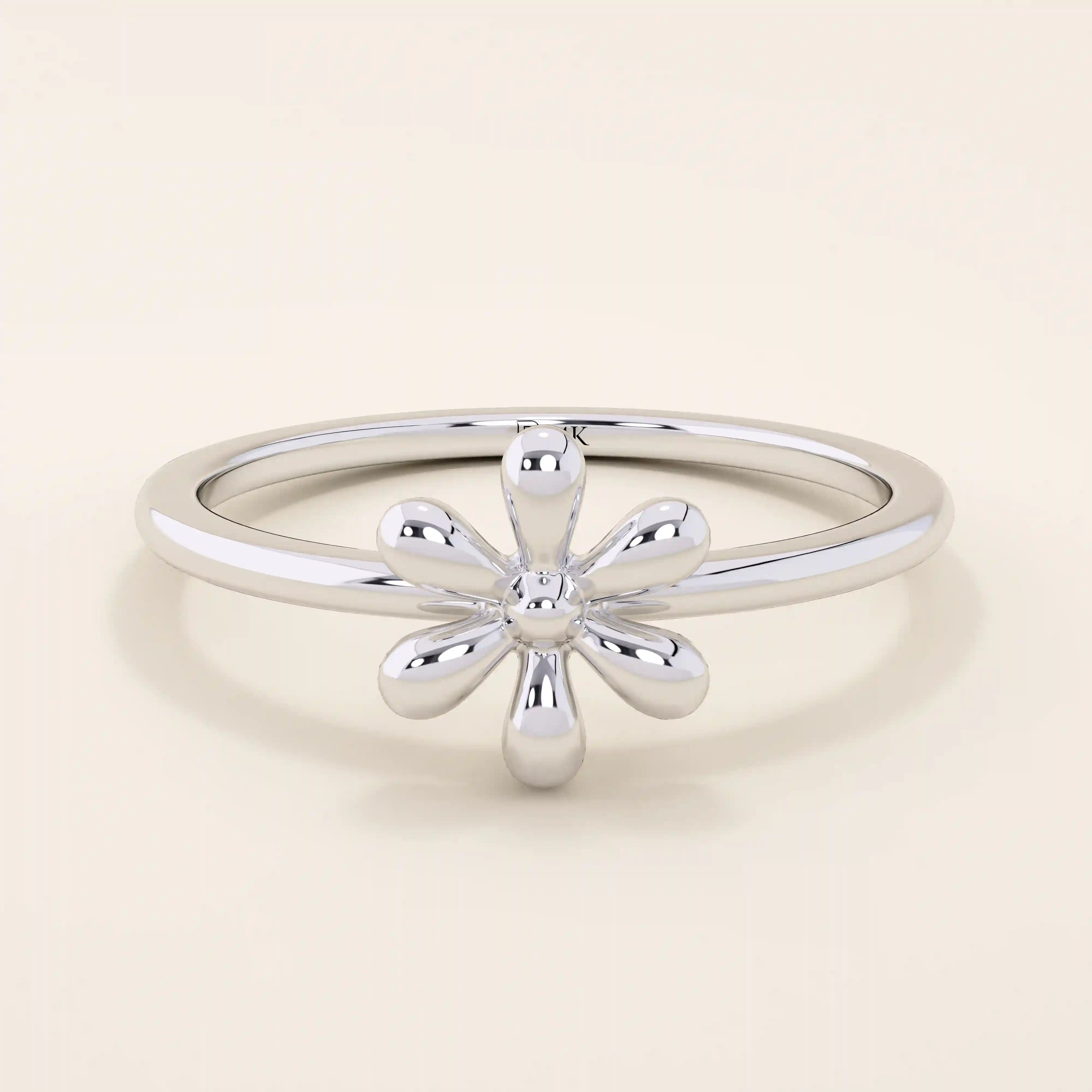 14K SOLID GOLD FLOWER DAISY STACKABLE STATEMENT RING FOR WOMEN