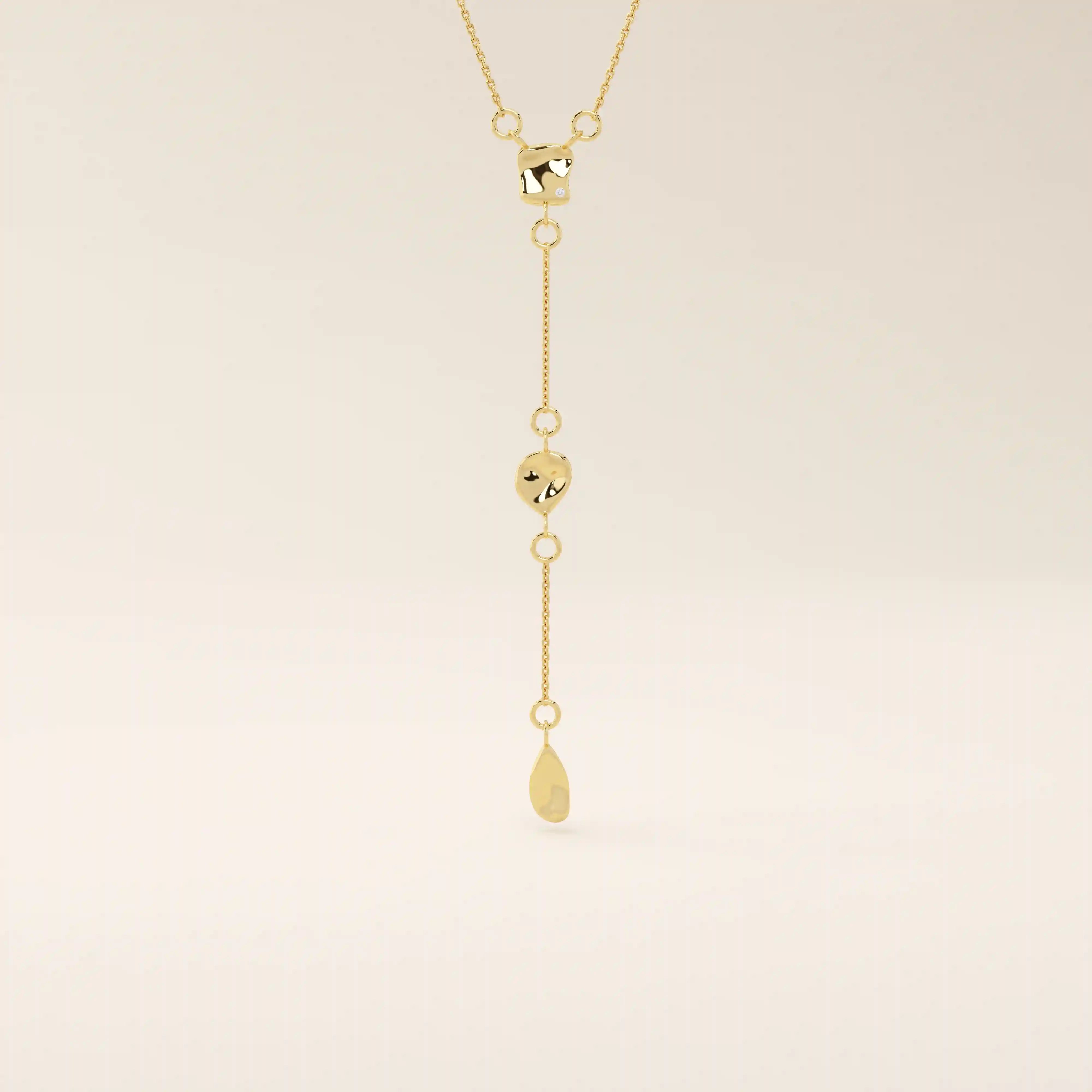 14k solid gold abstract shapes y lariat necklace with tiny moissanite for women