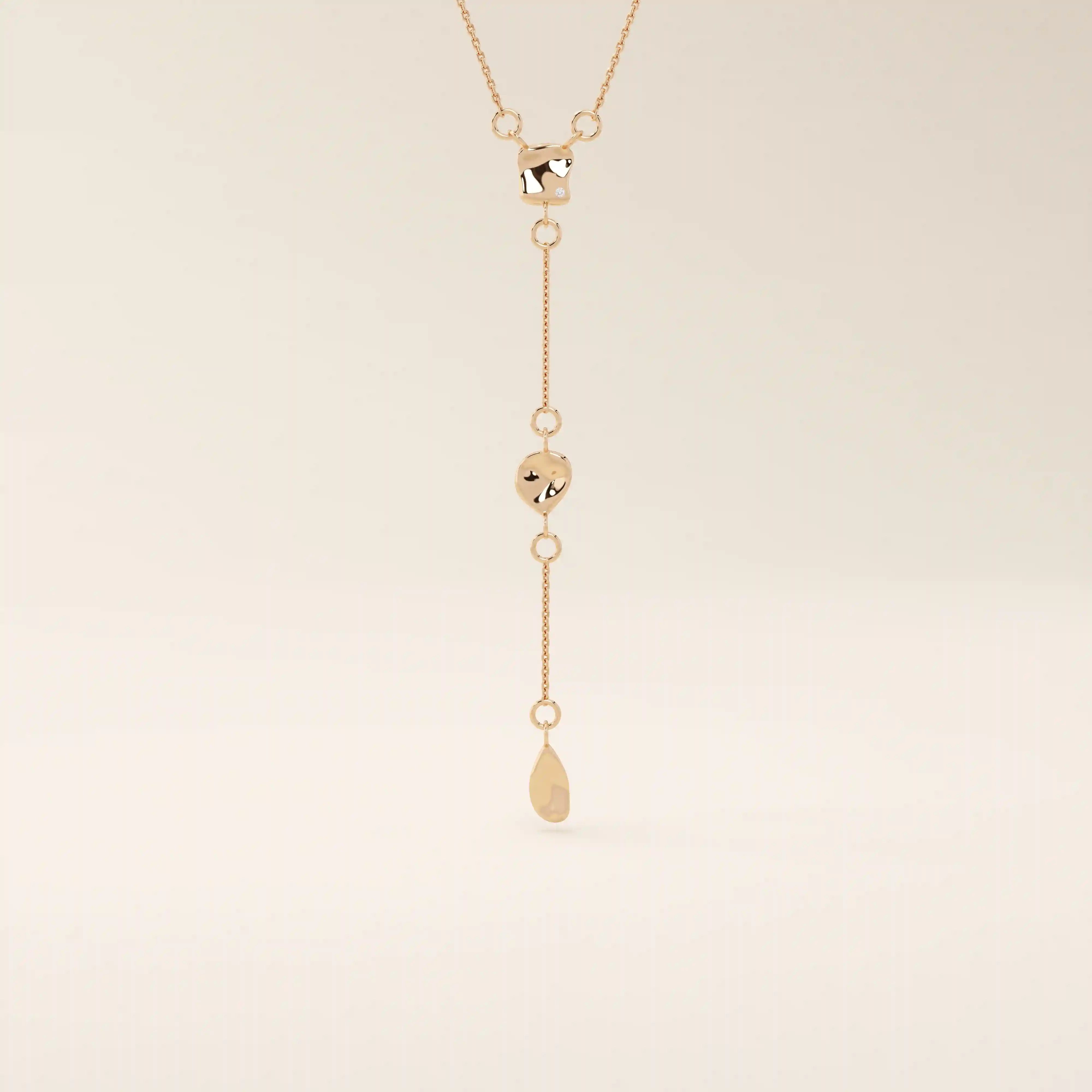 14k solid gold abstract shapes y lariat necklace with tiny moissanite for women