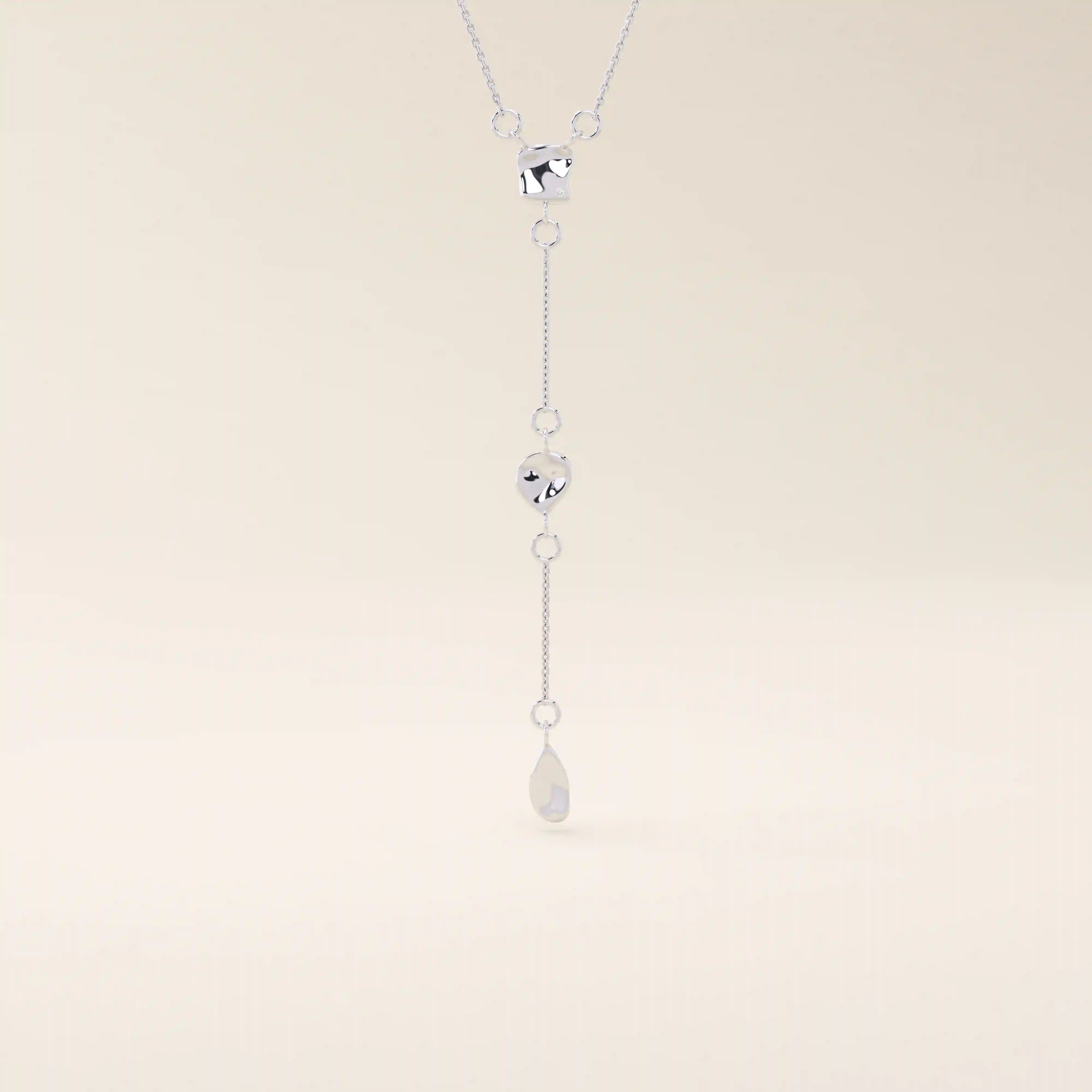 14k solid gold abstract shapes y lariat necklace with tiny moissanite for women