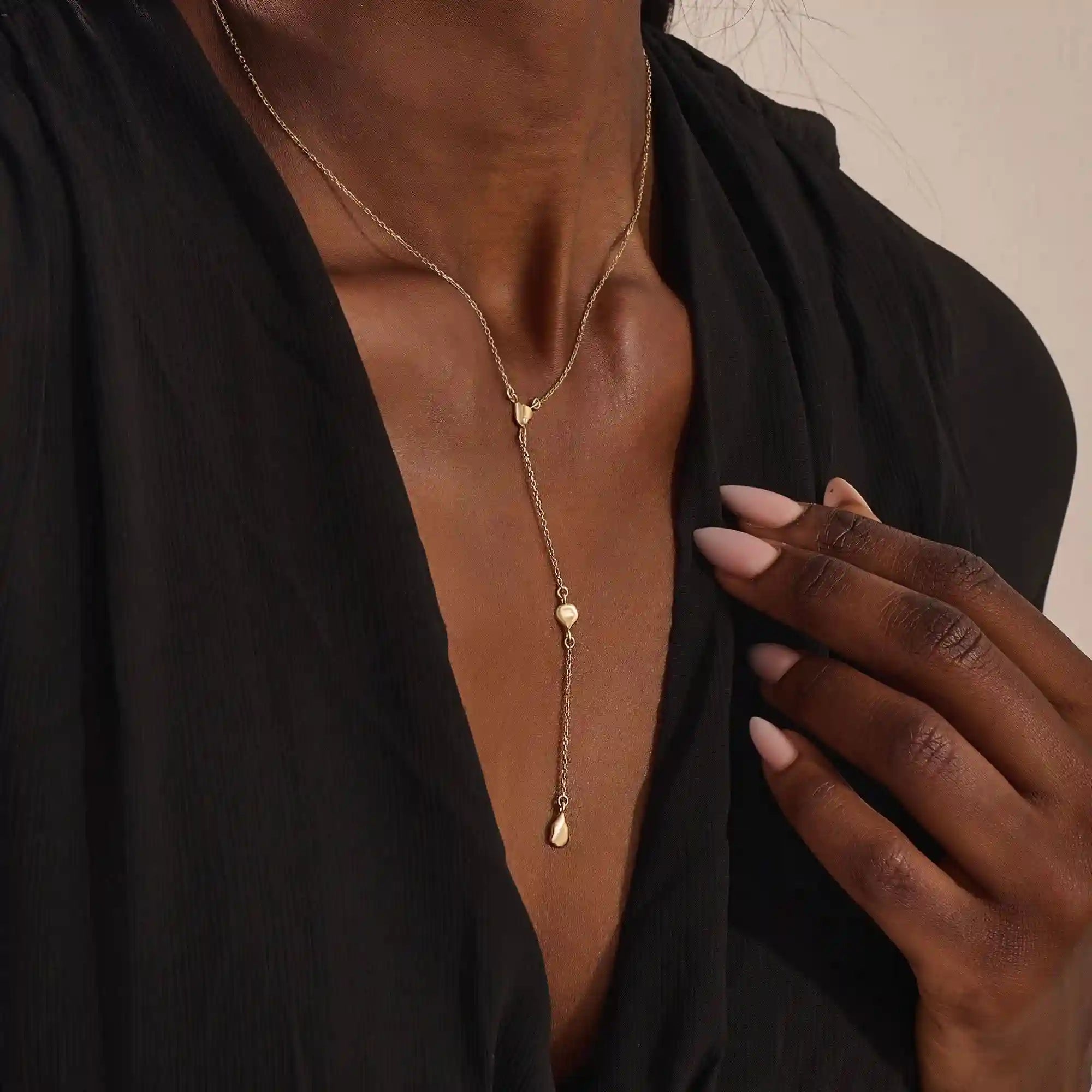 14k solid gold abstract shapes y lariat necklace with tiny moissanite for women