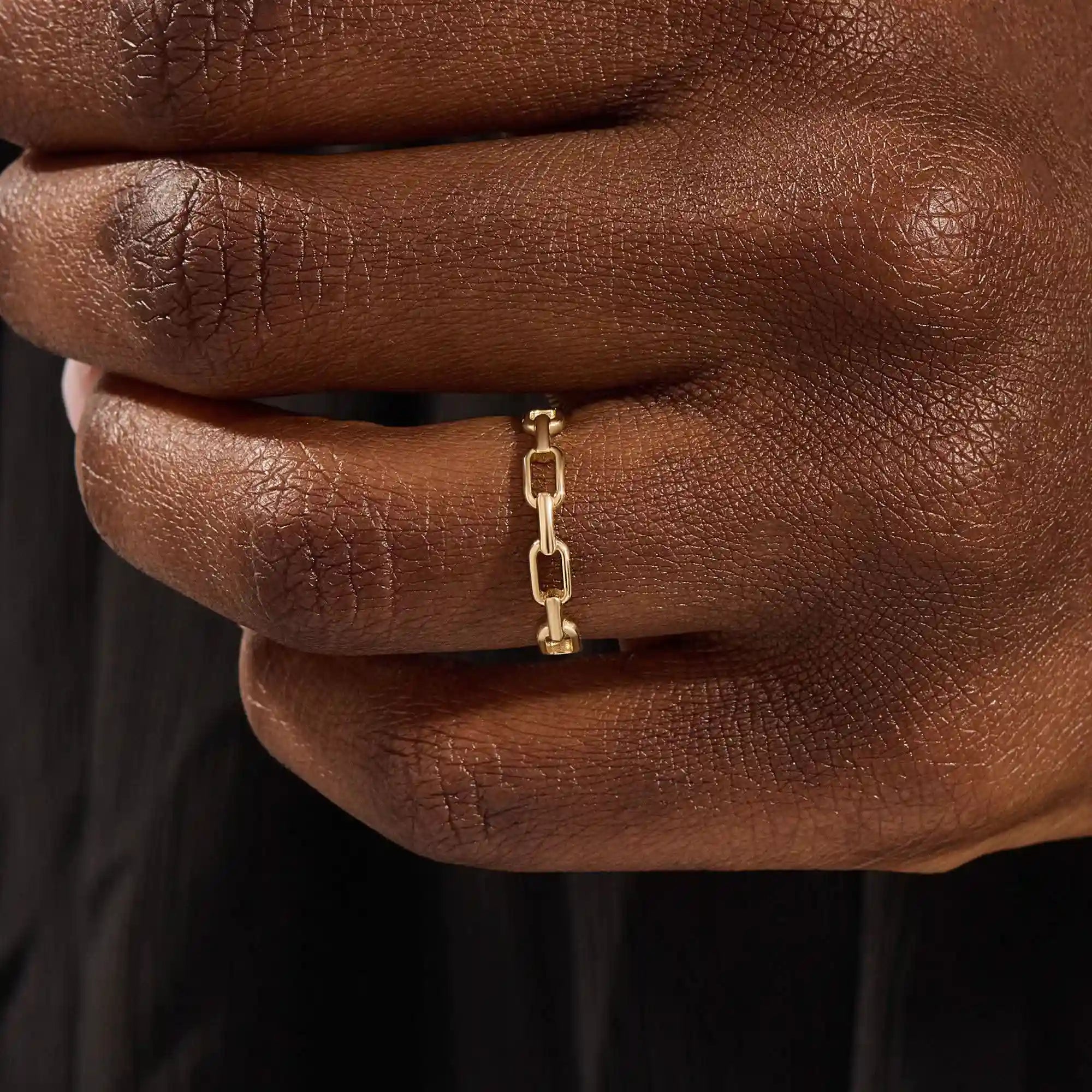 STACKABLE SIMPLE PLAIN CHAIN RING IN 14K SOLID YELLOW GOLD FOR WOMEN