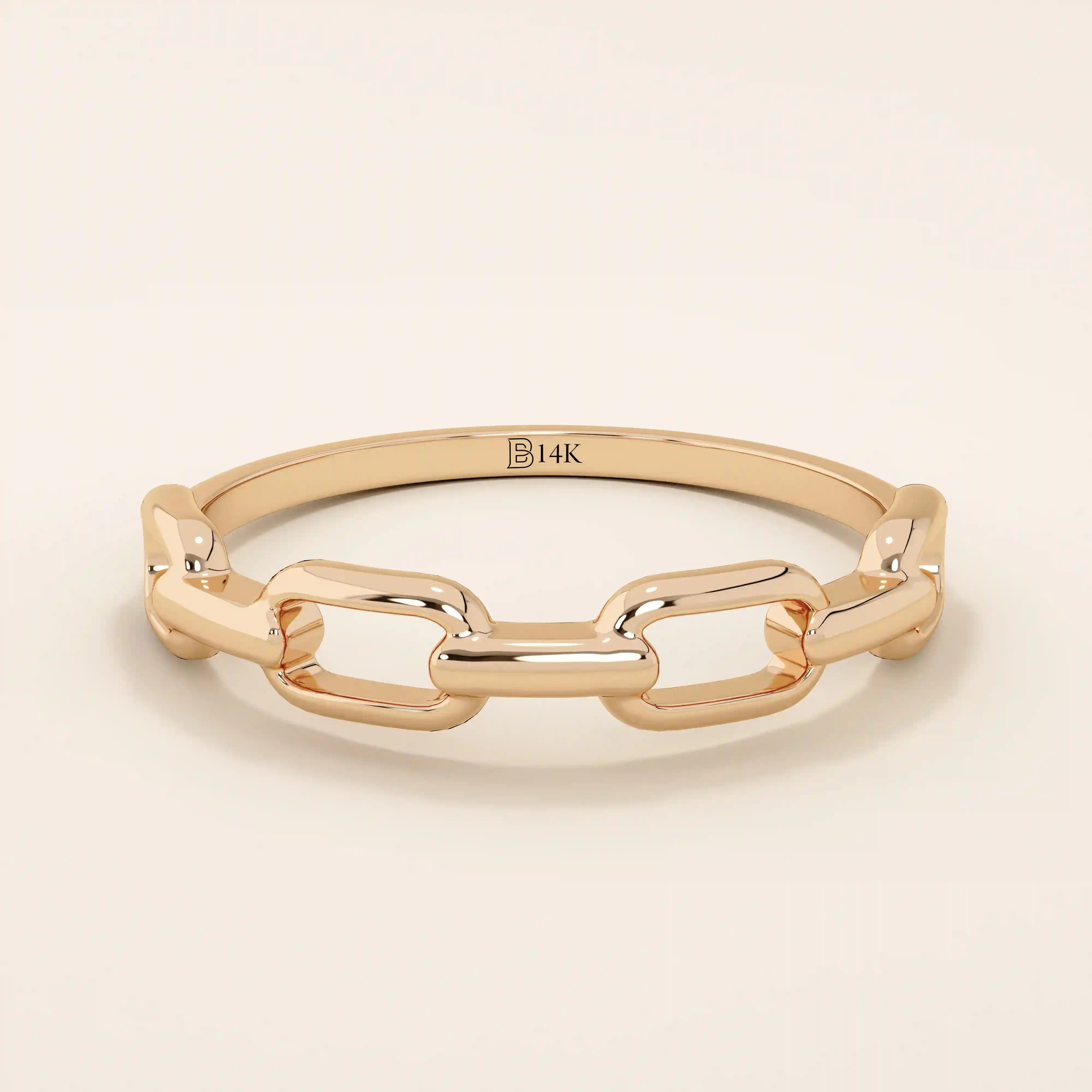 STACKABLE SIMPLE PLAIN CHAIN RING IN 14K SOLID YELLOW GOLD FOR WOMEN