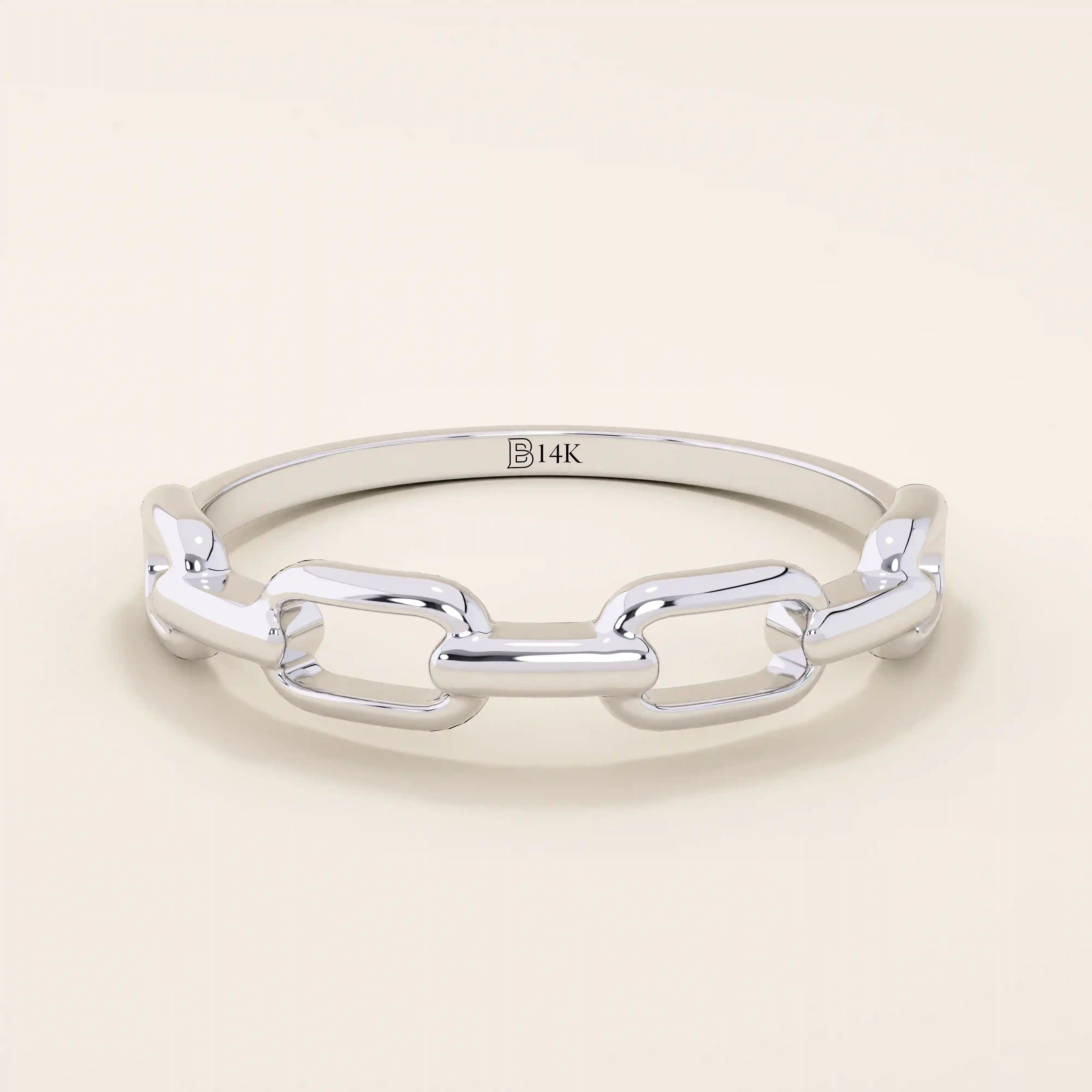 STACKABLE SIMPLE PLAIN CHAIN RING IN 14K SOLID YELLOW GOLD FOR WOMEN