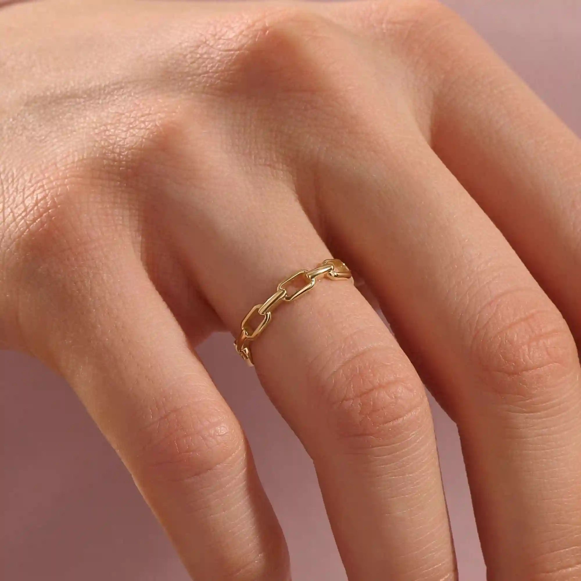 STACKABLE SIMPLE PLAIN CHAIN RING IN 14K SOLID YELLOW GOLD FOR WOMEN