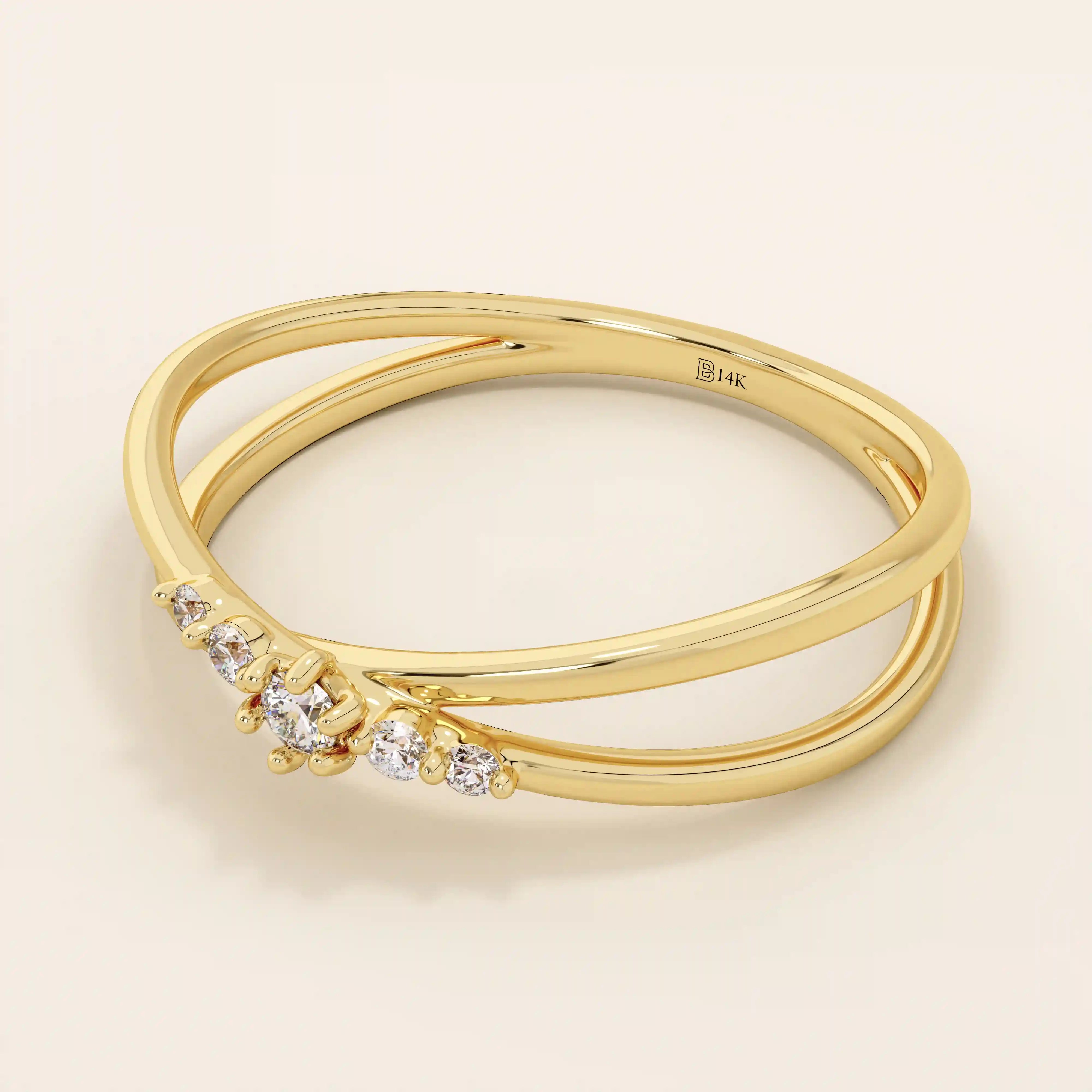 SLIM BAND CROSS RING 5 CUBIC ZIRCONIA STATEMENT STACKING RING
