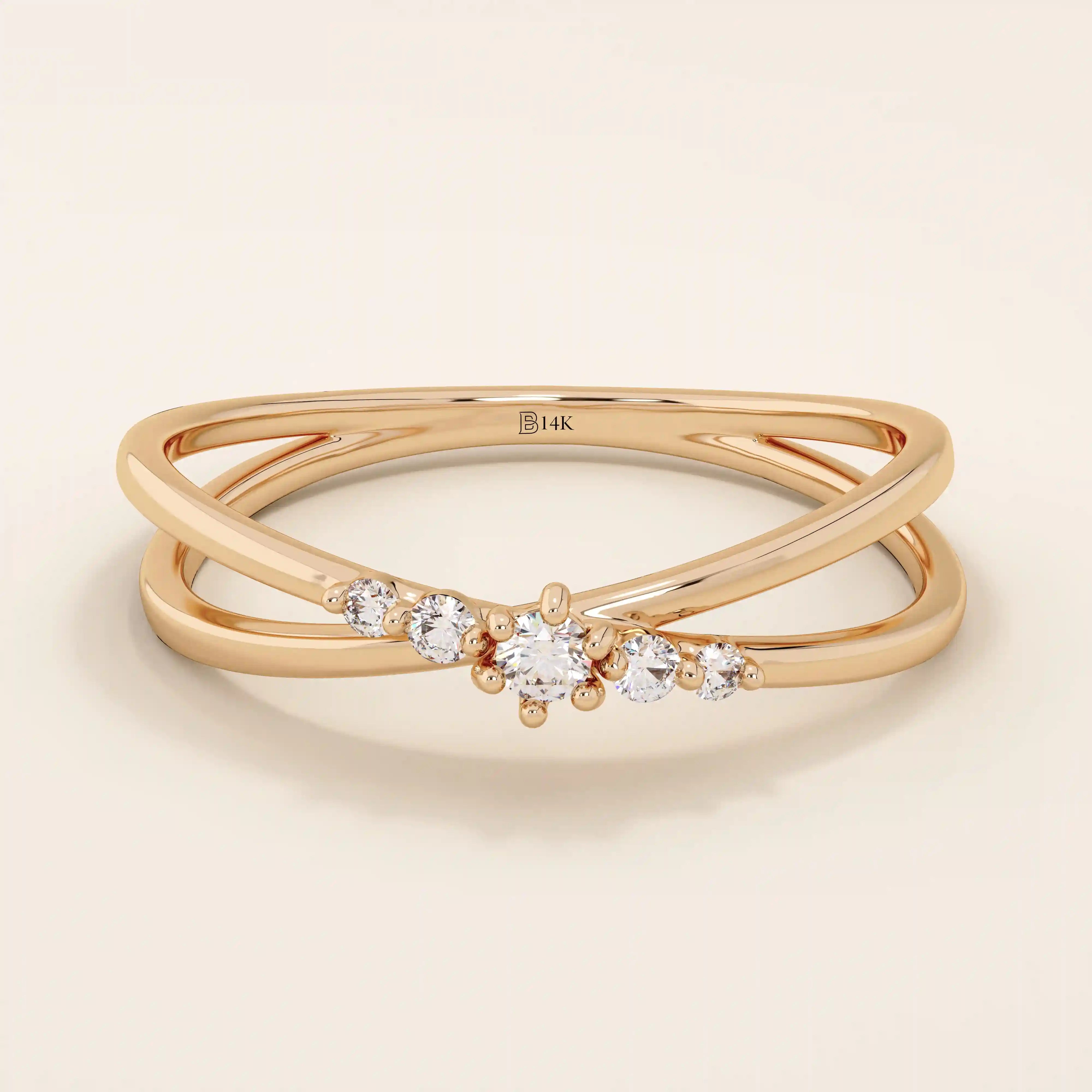 SLIM BAND CROSS RING 5 CUBIC ZIRCONIA STATEMENT STACKING RING