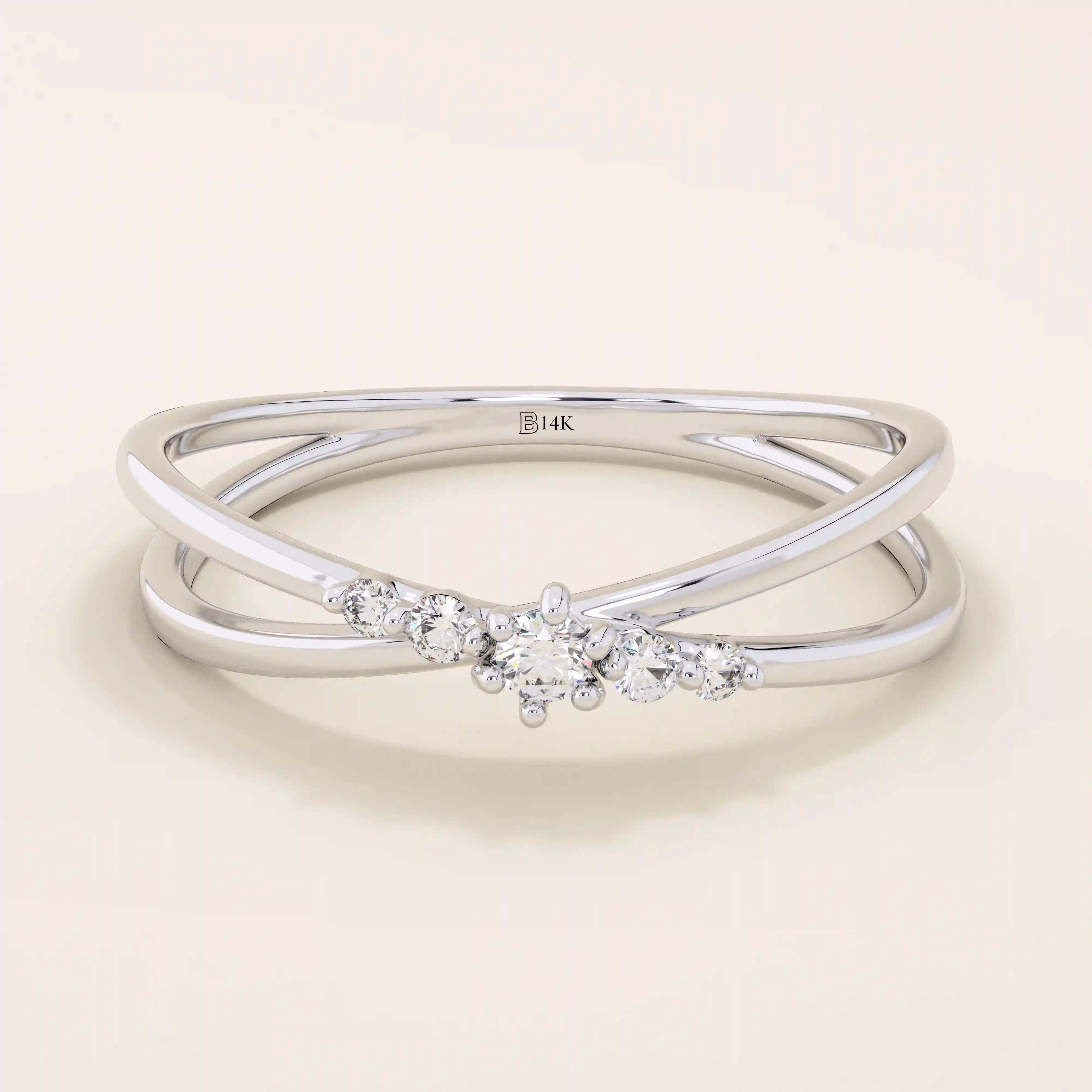SLIM BAND CROSS RING 5 CUBIC ZIRCONIA STATEMENT STACKING RING
