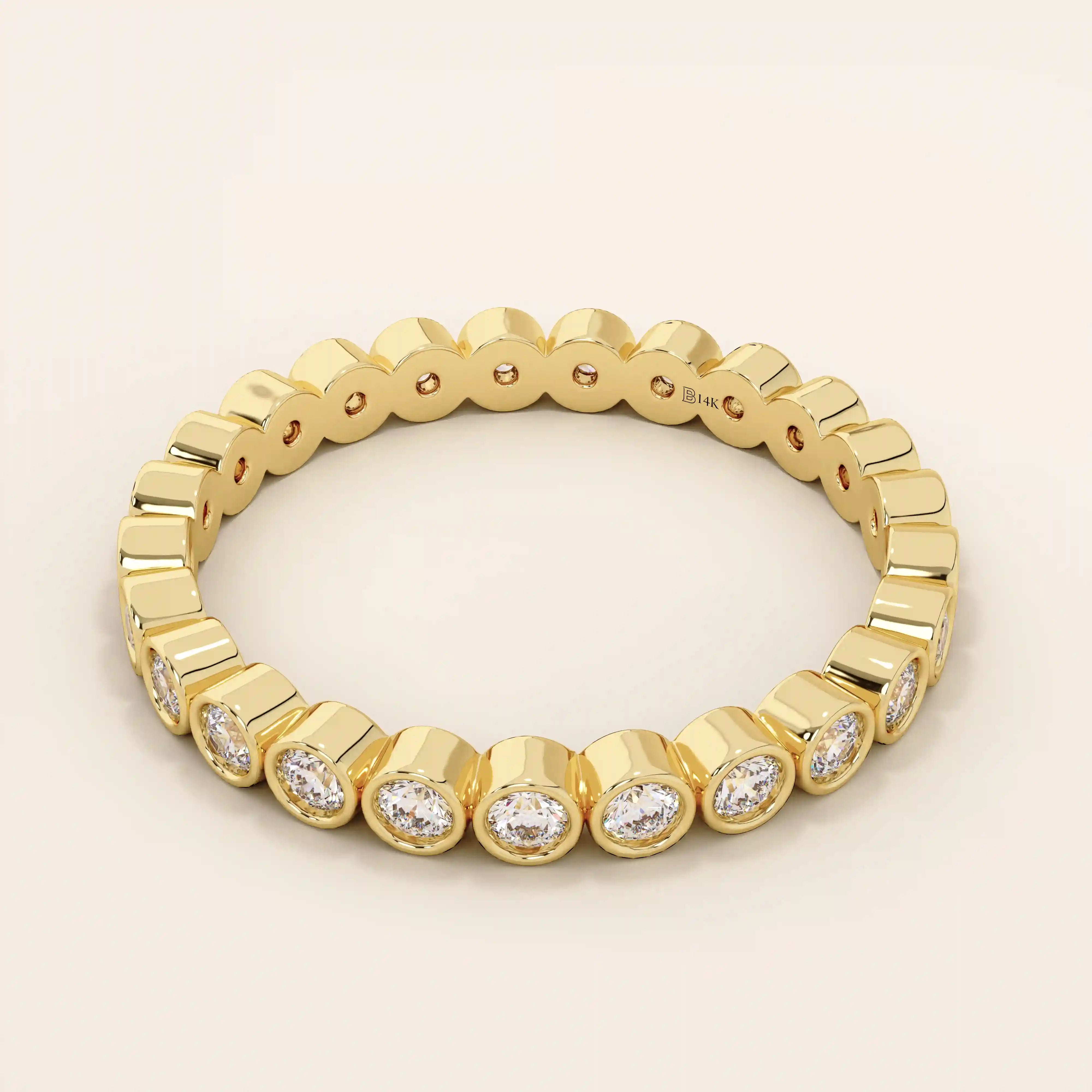 14K SOLID YELLOW GOLD DOT CIRCLE BEZEL WEDDING STACKING RING FOR WOMEN
