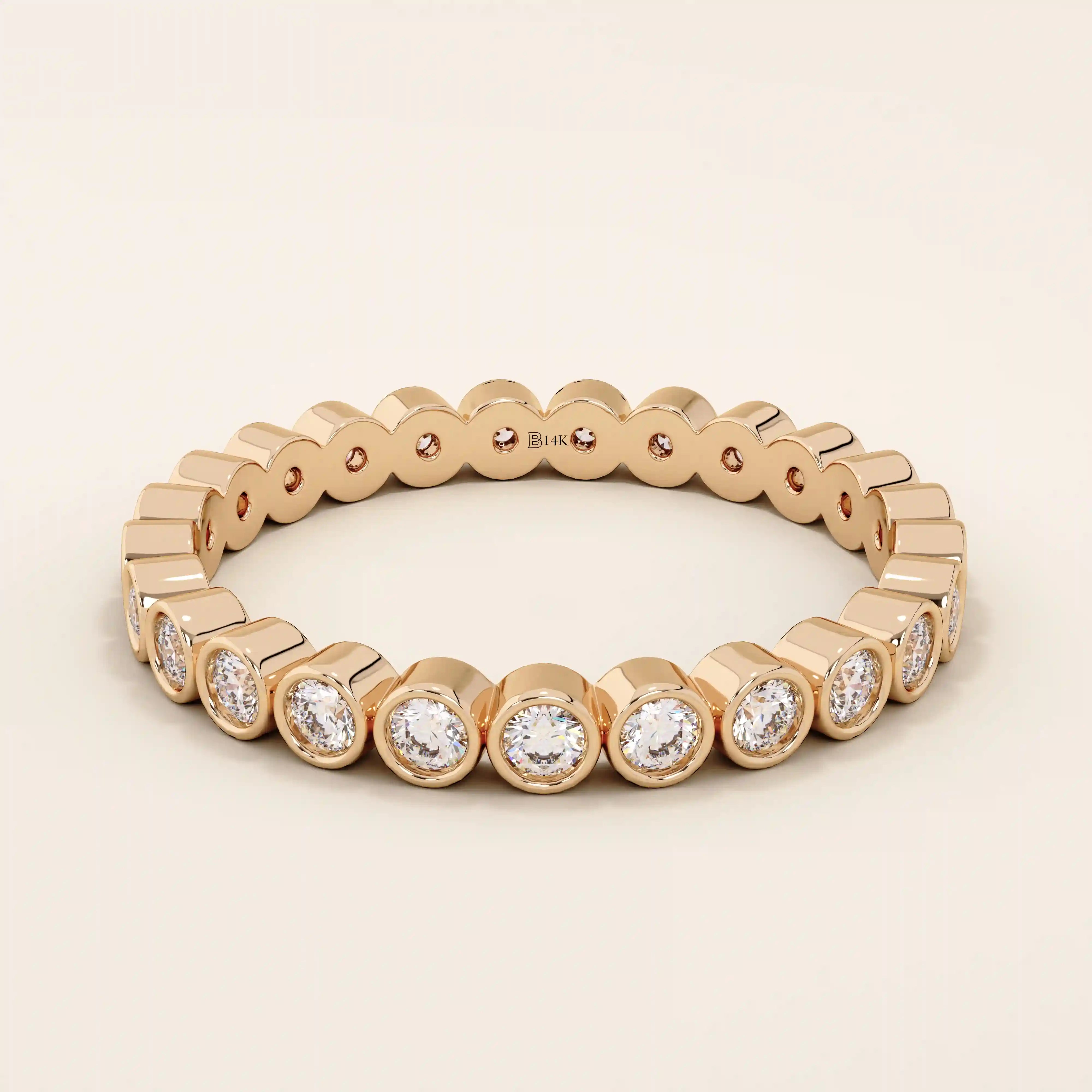 14K SOLID YELLOW GOLD DOT CIRCLE BEZEL WEDDING STACKING RING FOR WOMEN