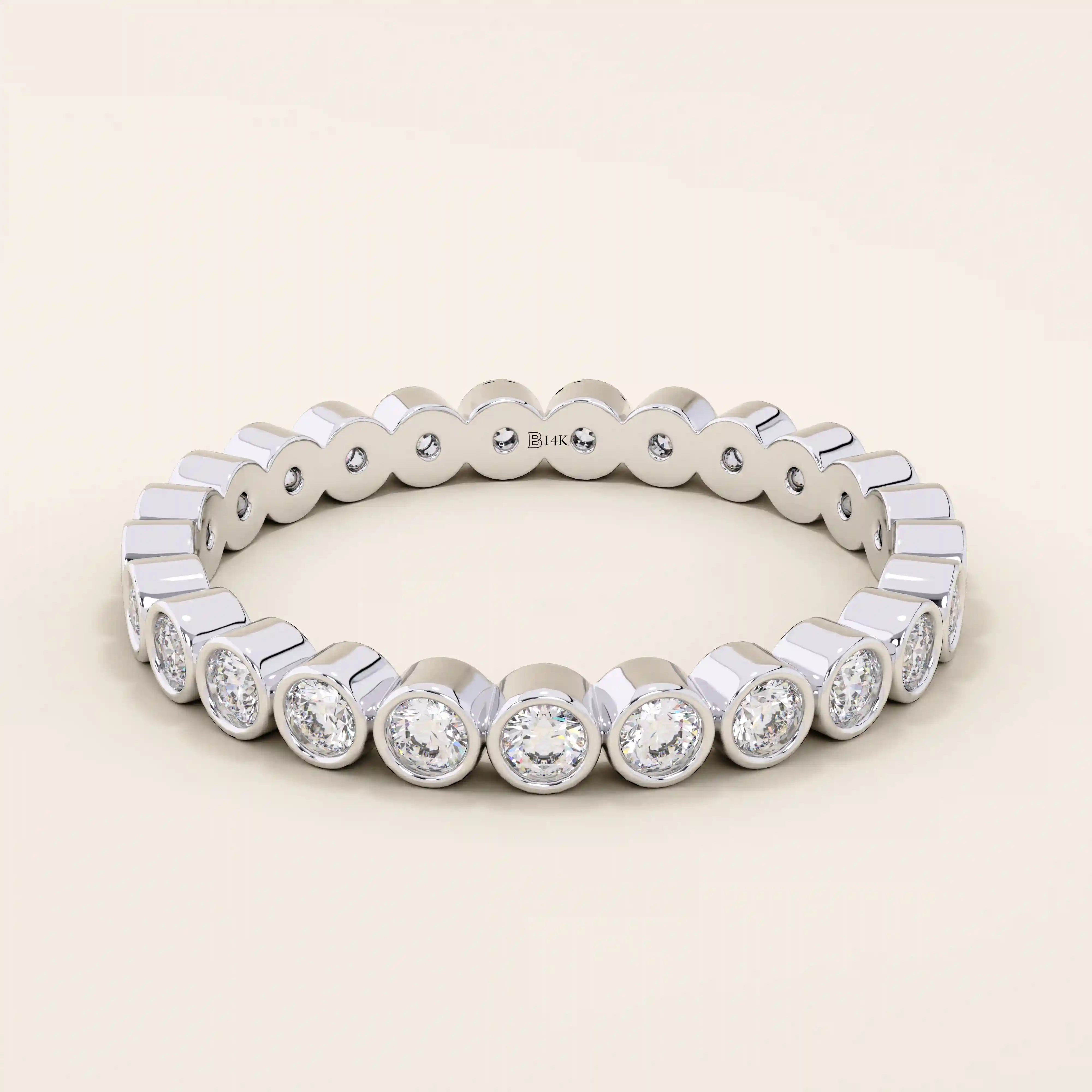14K SOLID YELLOW GOLD DOT CIRCLE BEZEL WEDDING STACKING RING FOR WOMEN