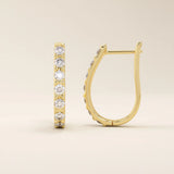14K SOLID GOLD ENGLISH LOCK U SHAPE HUGGIE EARRINGS FOR WOMEN