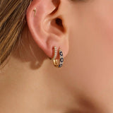 14K SOLID GOLD ENGLISH LOCK U SHAPE HUGGIE EARRINGS FOR WOMEN