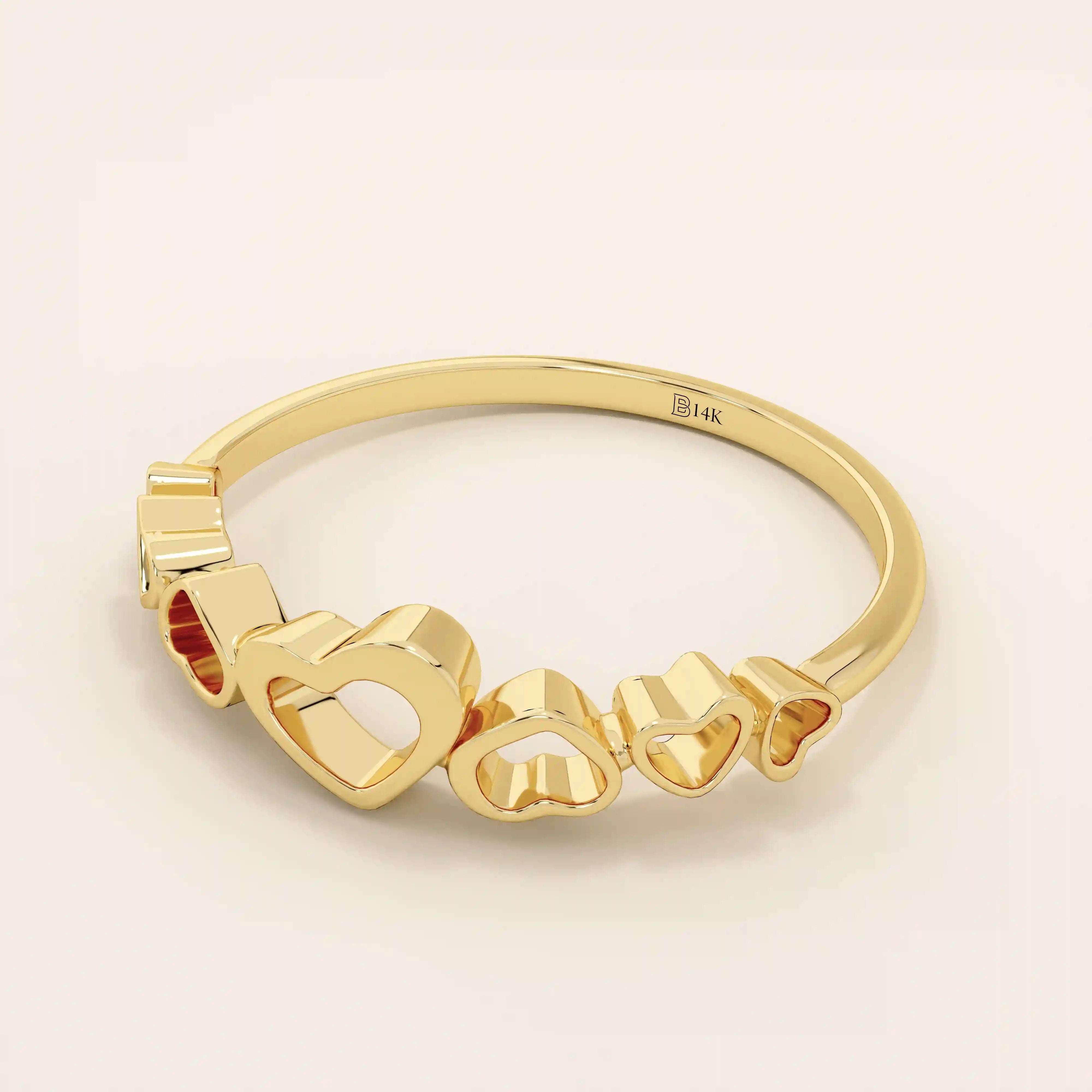 14K SOLID YELLOW GOLD 7 HEARTS STACKABLE STATEMENT RING FOR WOMEN