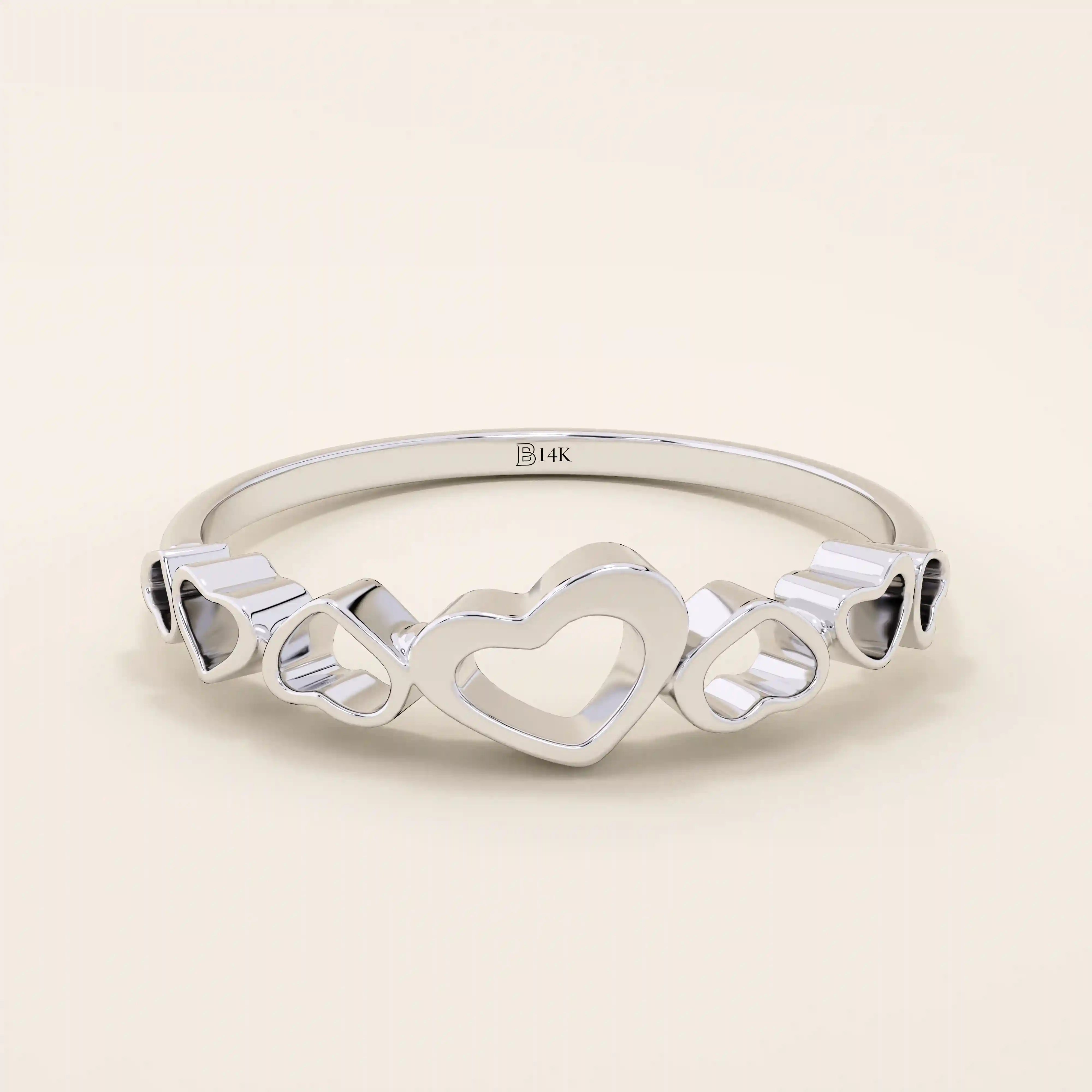 14K SOLID YELLOW GOLD 7 HEARTS STACKABLE STATEMENT RING FOR WOMEN