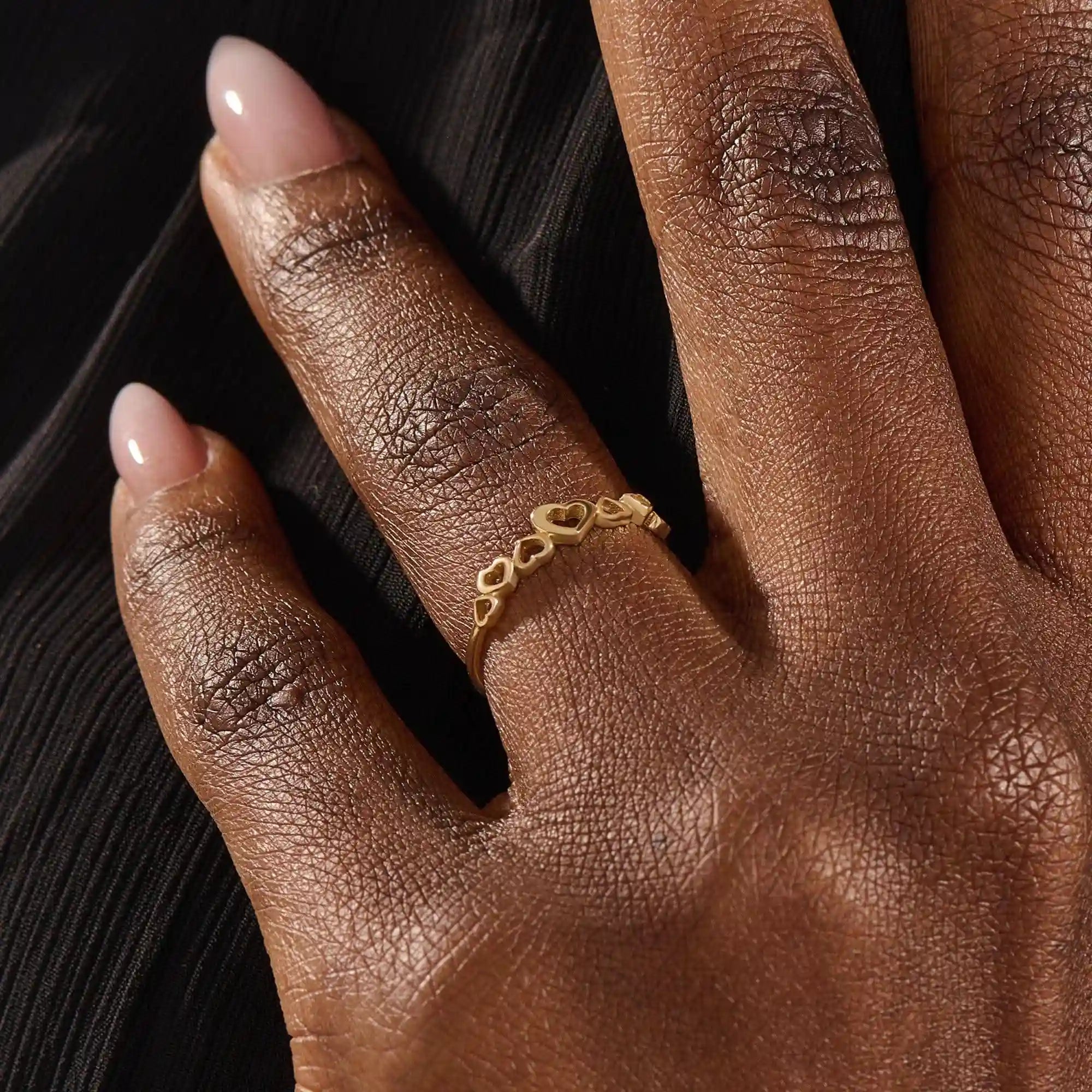 14K SOLID YELLOW GOLD 7 HEARTS STACKABLE STATEMENT RING FOR WOMEN