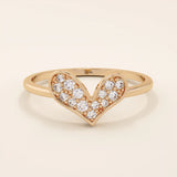 heart shape statement ring pave with moissanite stones in 14k solid gold for women