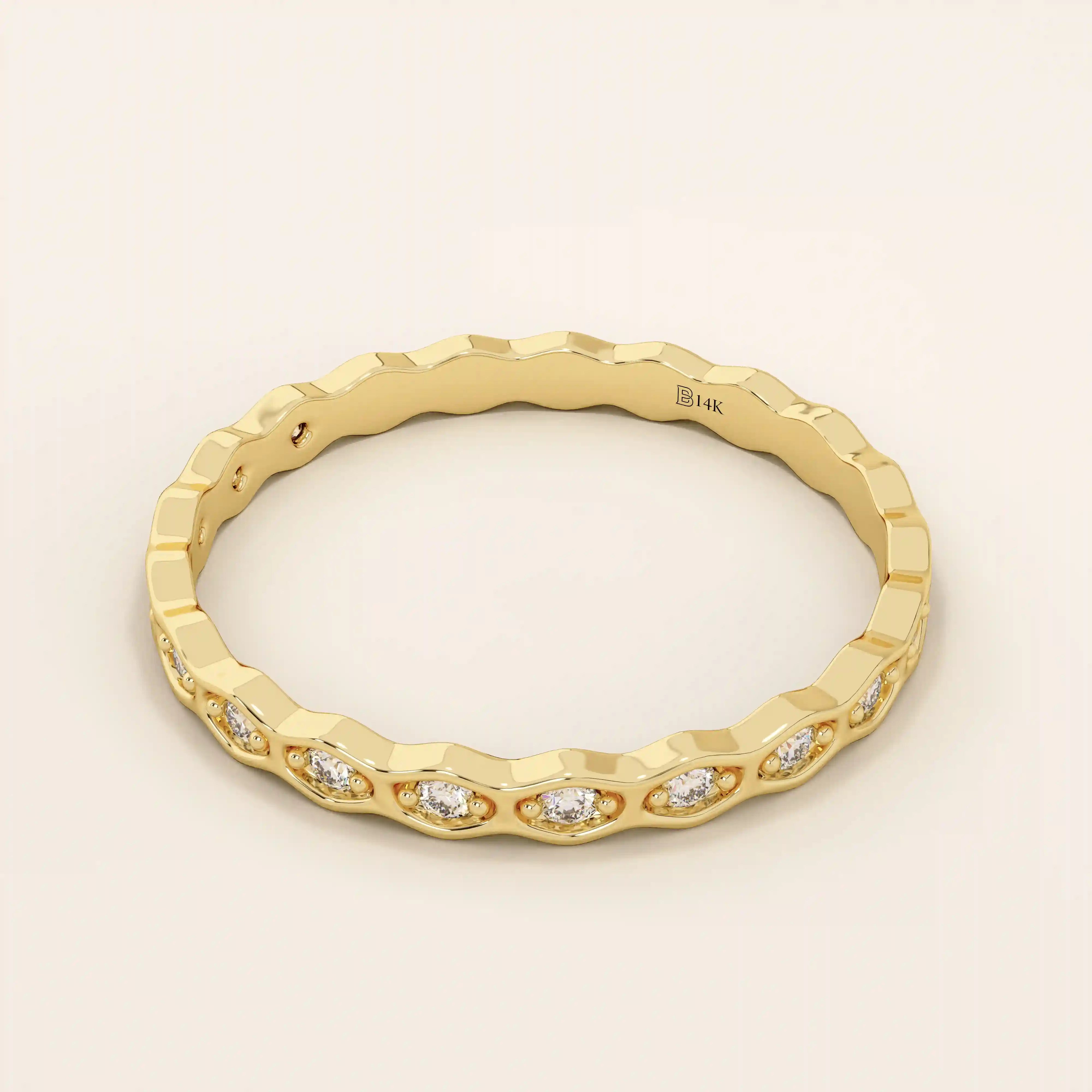 14K SOLID YELLOW GOLD SLIM BAND STACKABLE HIVE WEDDING RING FOR WOMEN