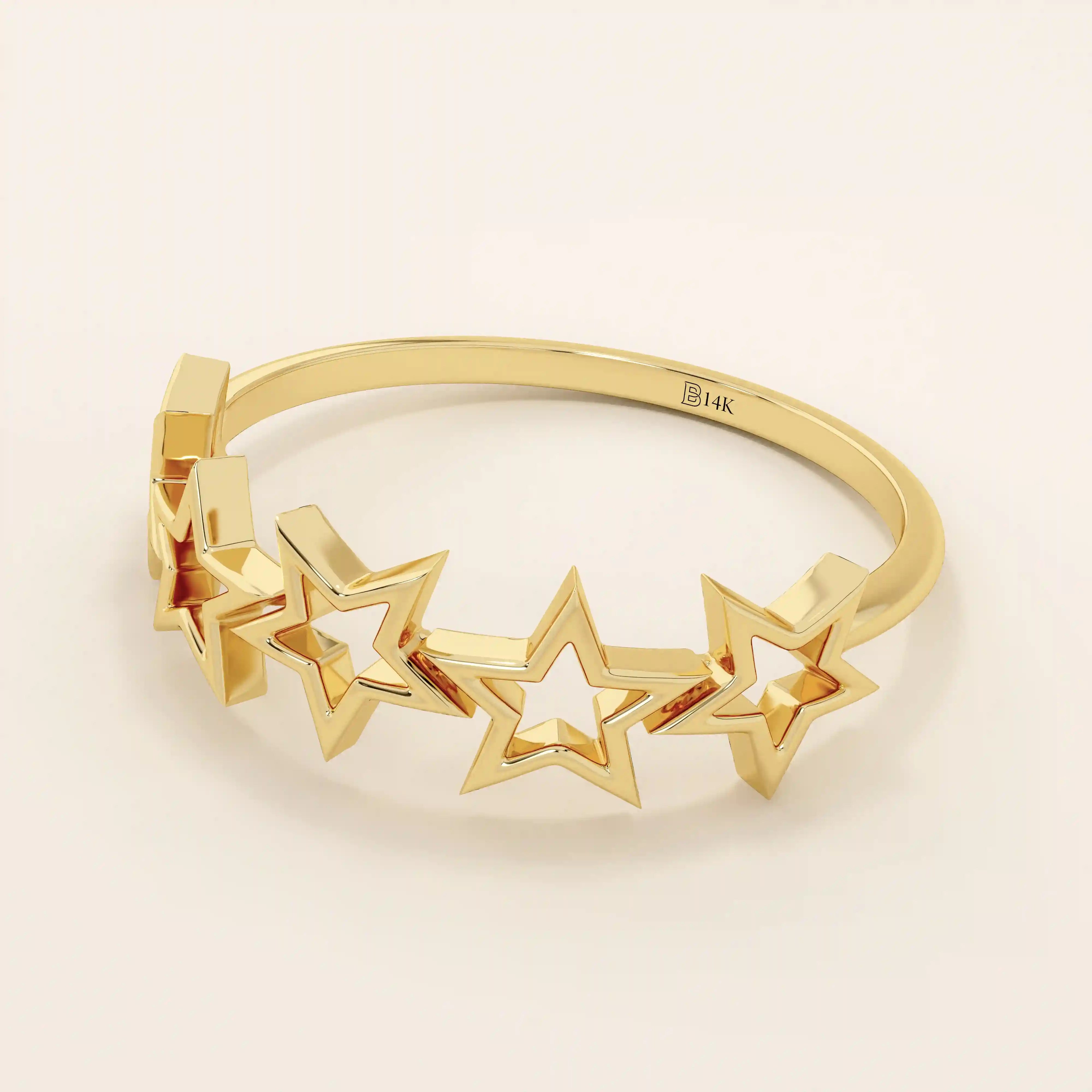 14K SOLID YELLOW GOLD 5 STARS STACKING STATEMENT RING FOR WOMAN
