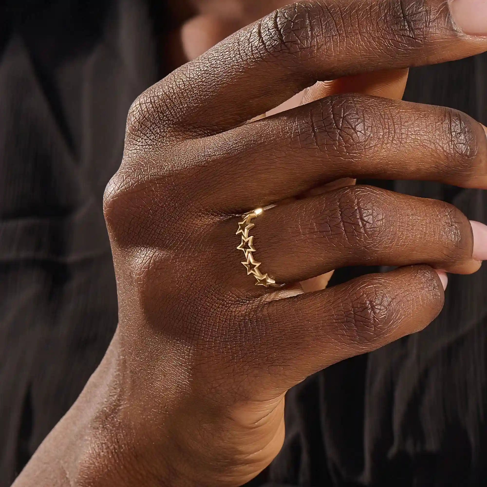14K SOLID YELLOW GOLD 5 STARS STACKING STATEMENT RING FOR WOMAN