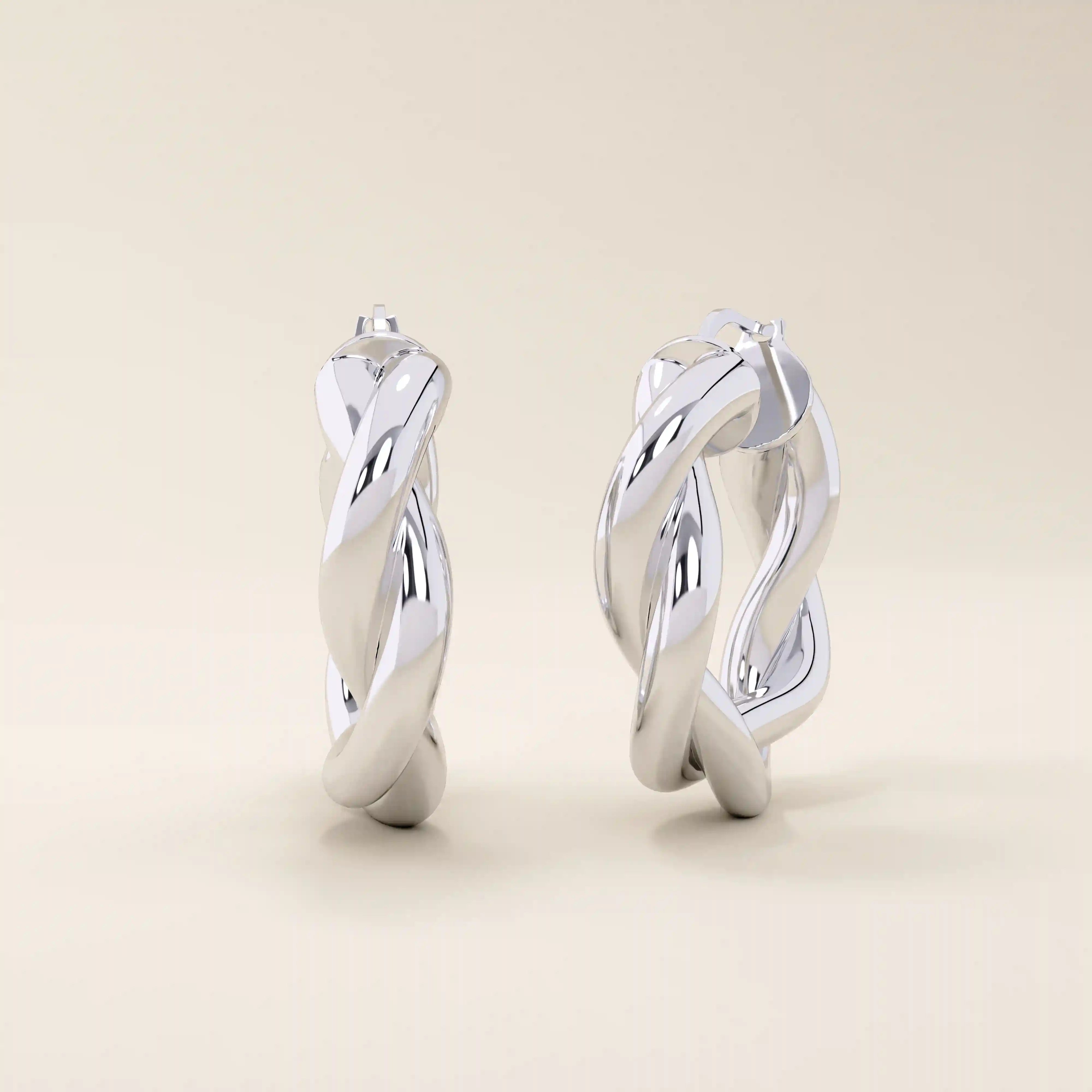 14k solid gold twisted thick band hoop earrings for women