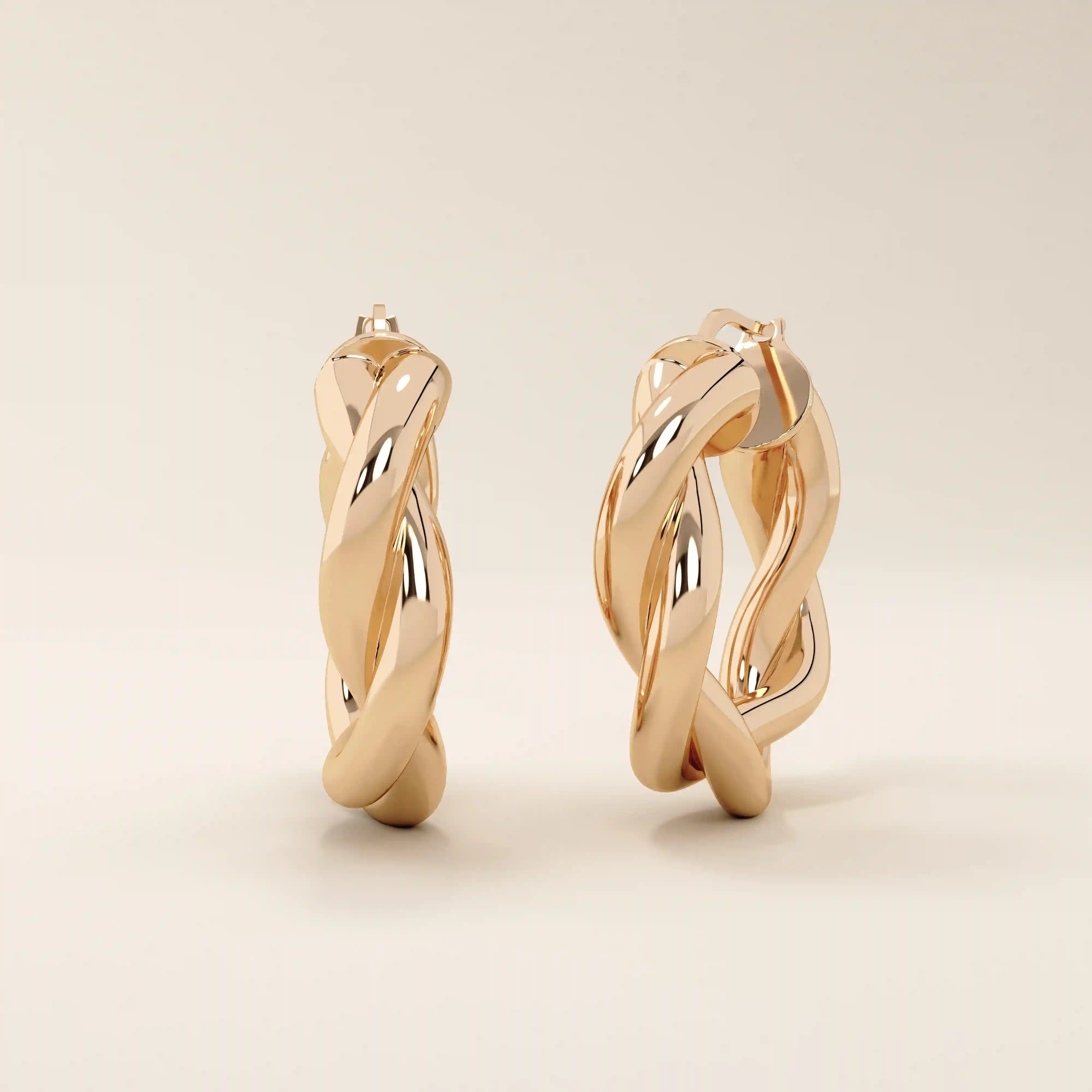 14k solid gold twisted thick band hoop earrings for women