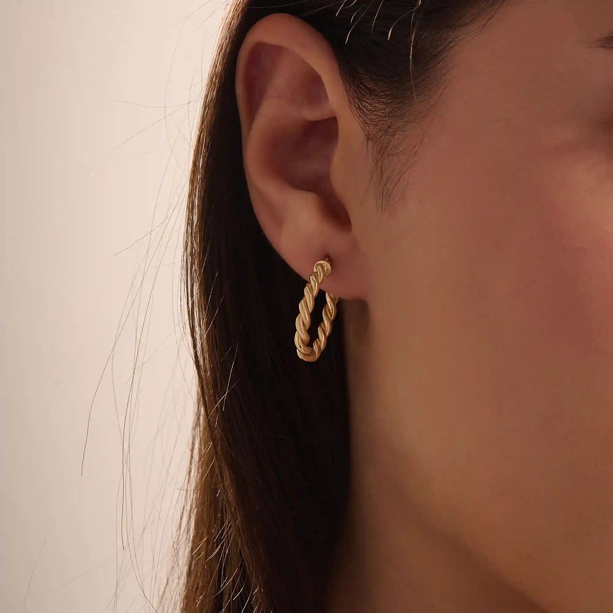14k solid gold twisted rope band hoop earrings for women