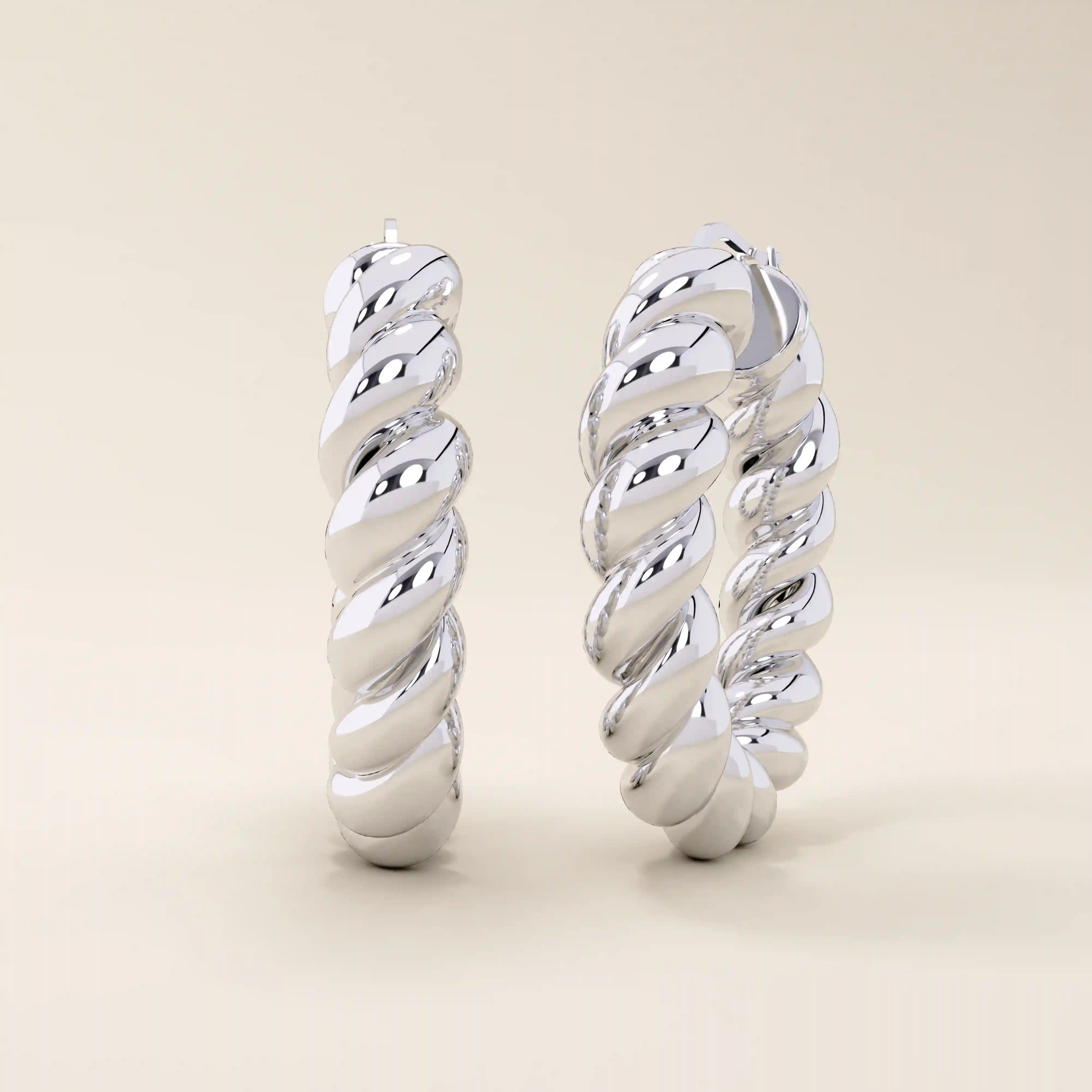 14k solid gold twisted rope band hoop earrings for women